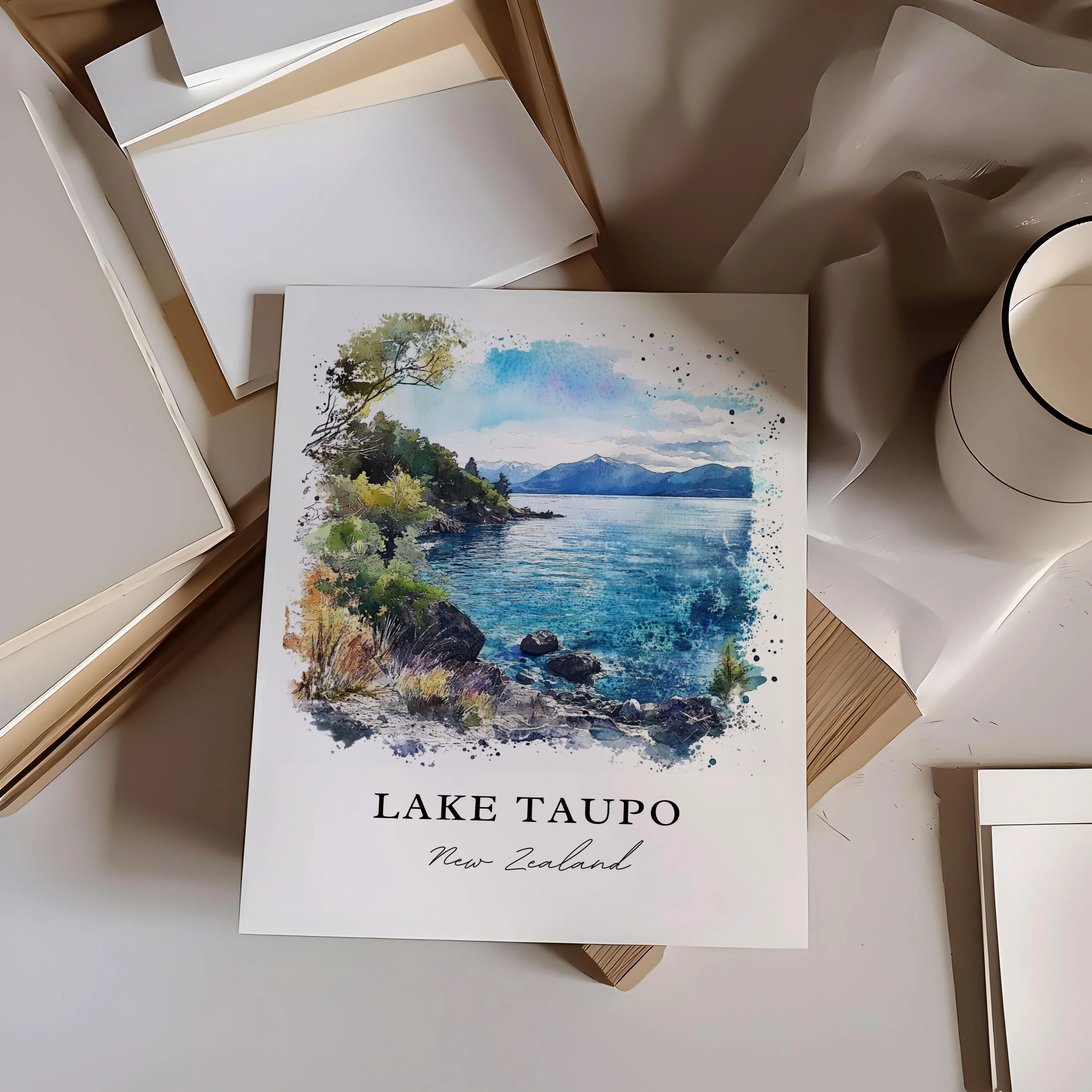 Lake Taupo, New Zealand – Watercolor Art Print - Image 5
