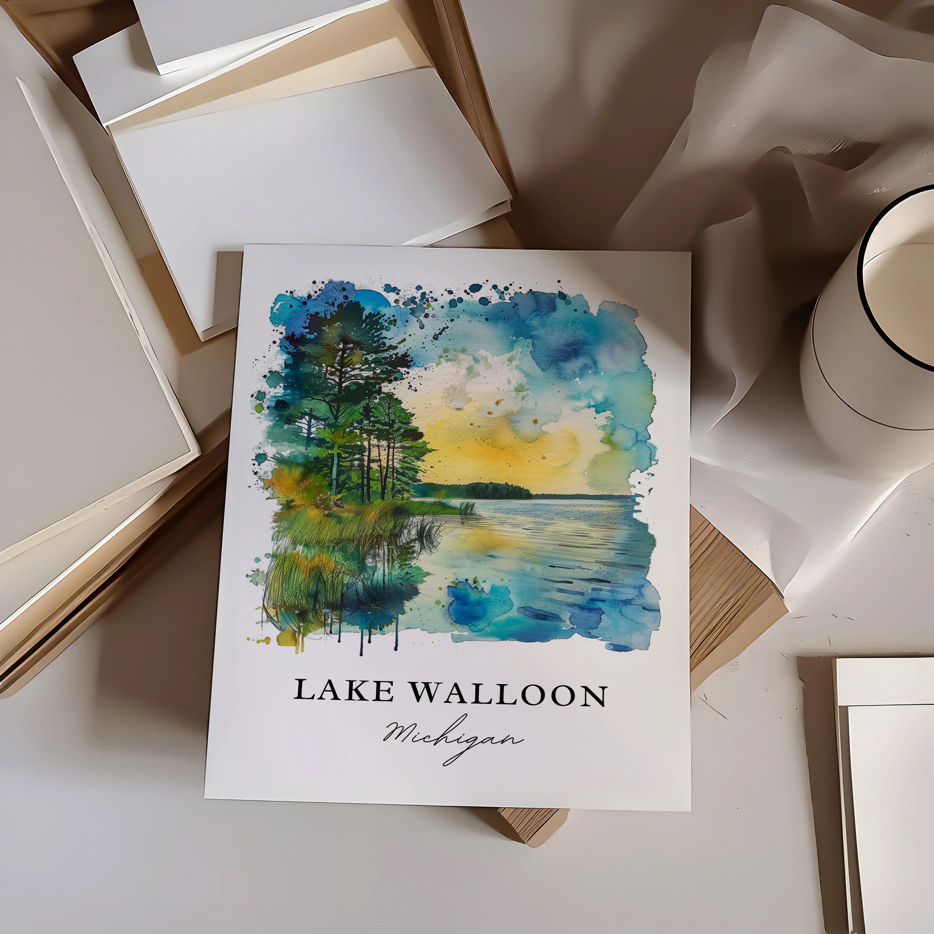 Lake Walloon, MI, USA – Watercolor Art Print - Image 2