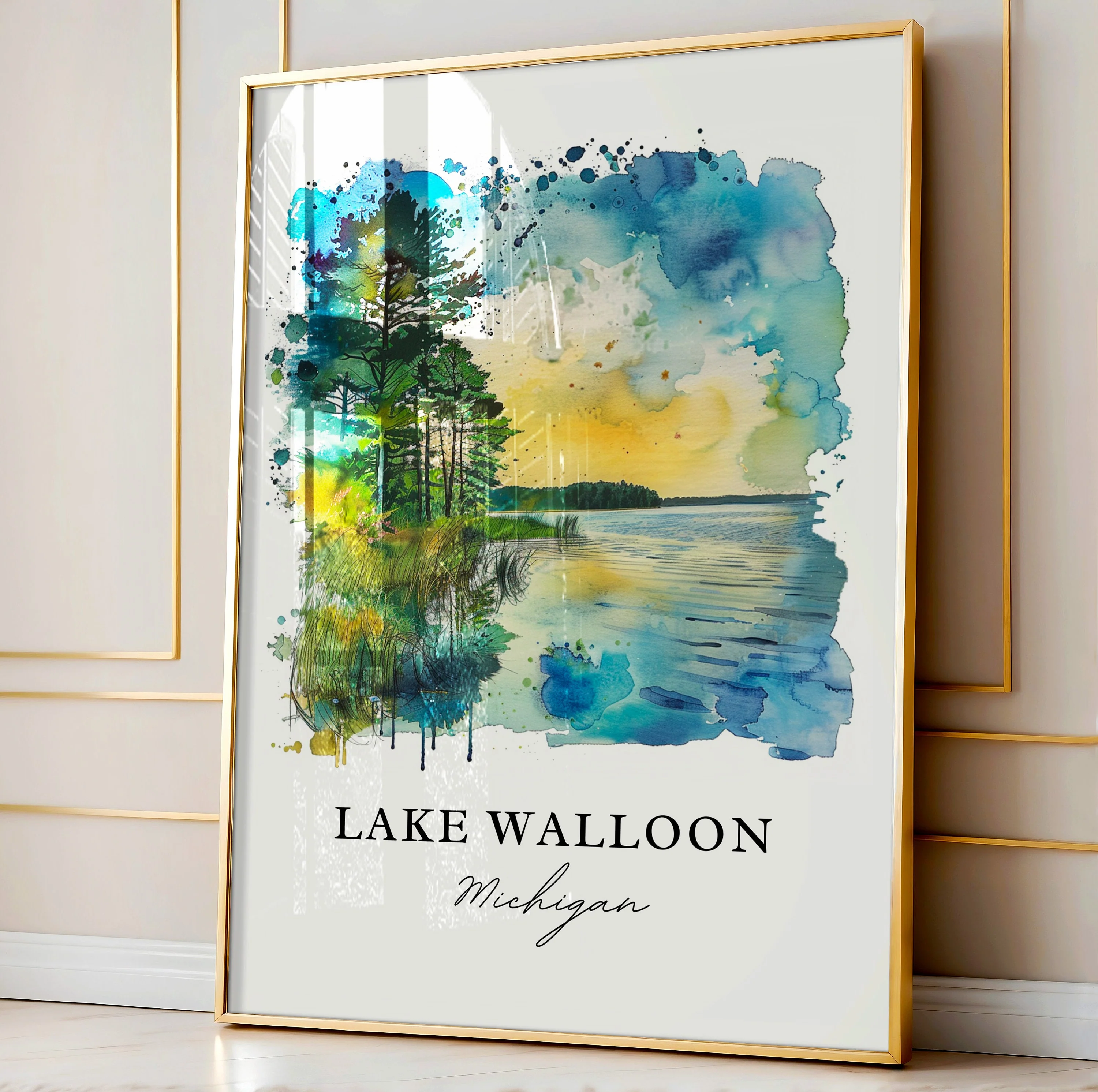 Lake Walloon, MI, USA – Watercolor Art Print - Image 3
