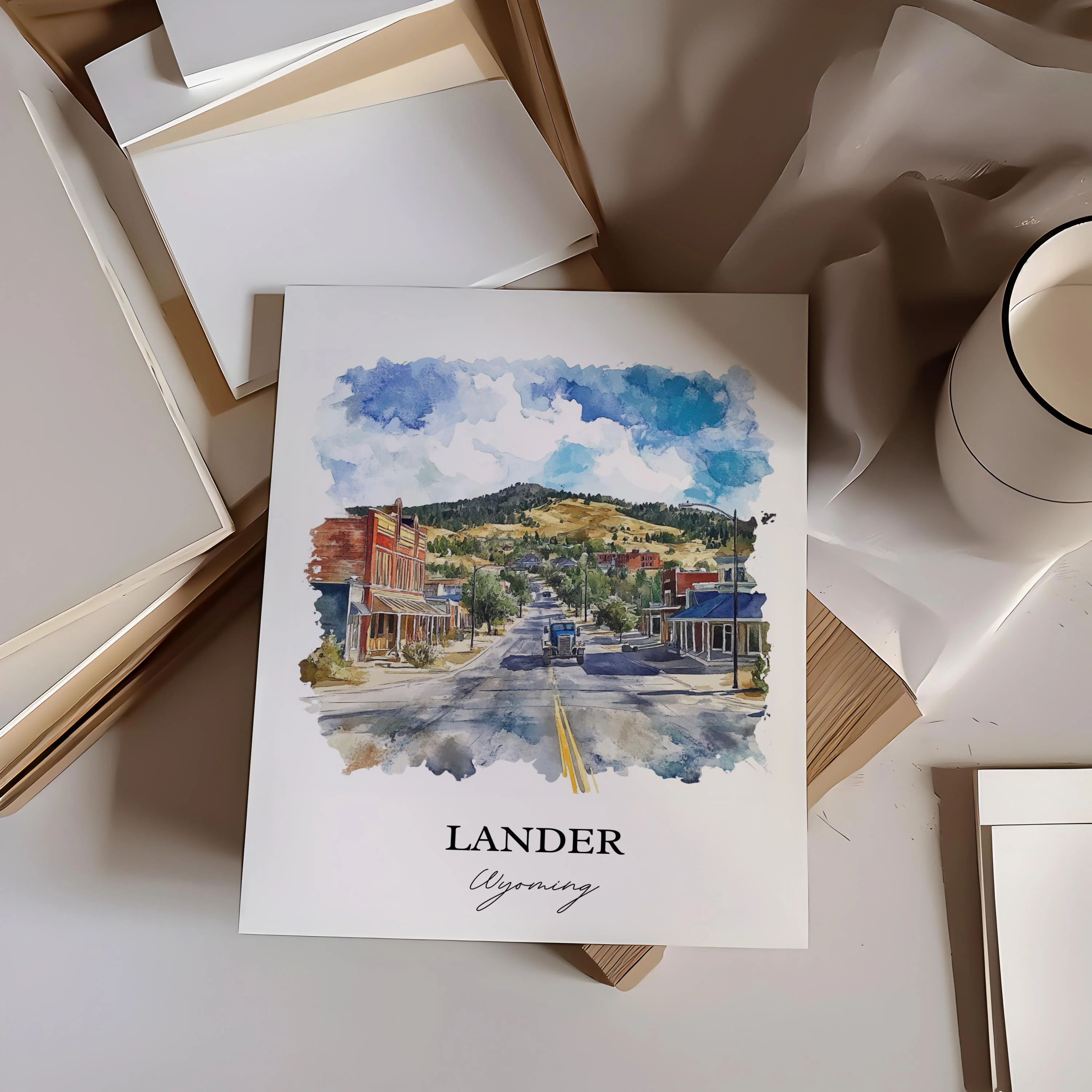 Lander, Wyoming, USA – Watercolor Art Print - Image 6