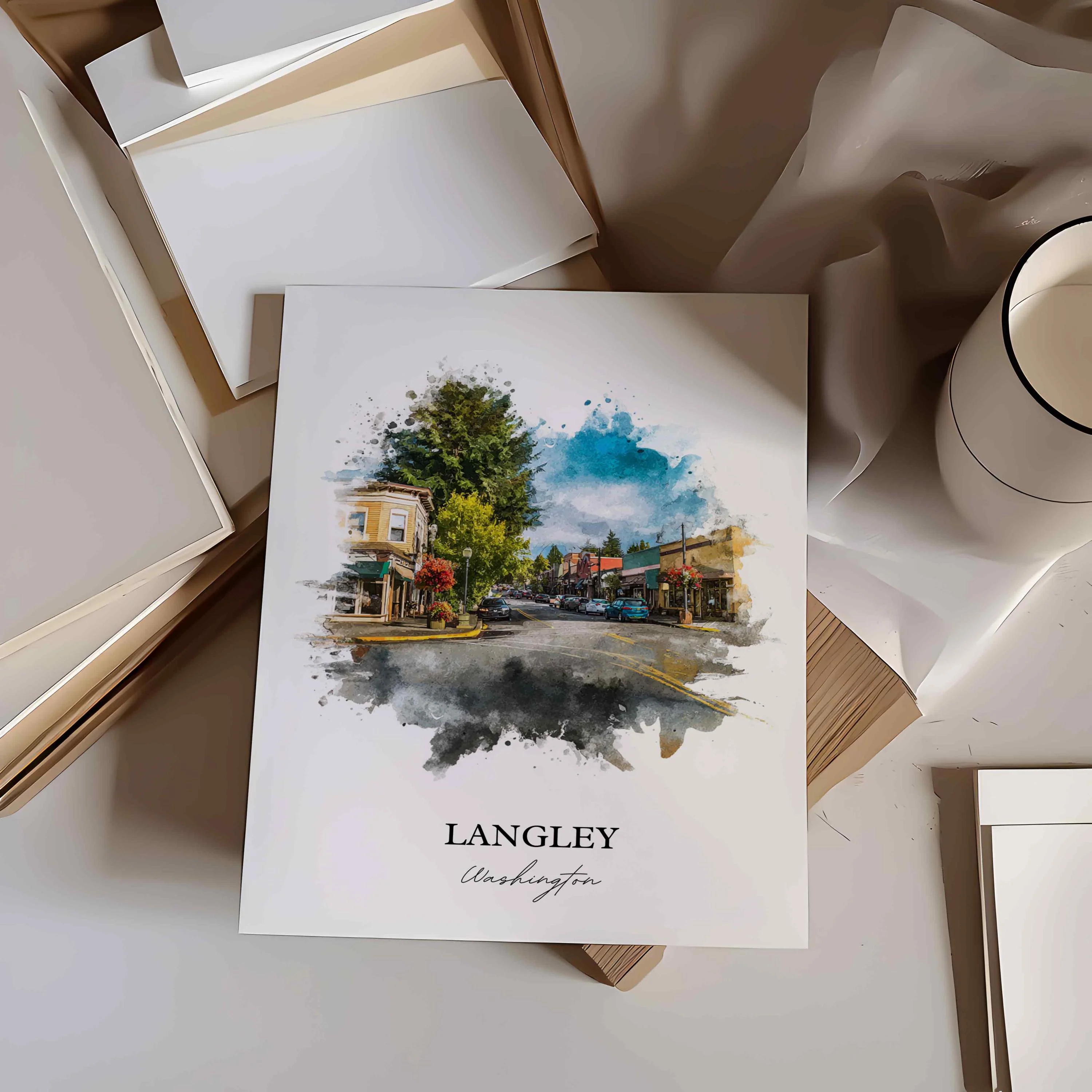 Langley, WA – Watercolor Art Print - Image 3