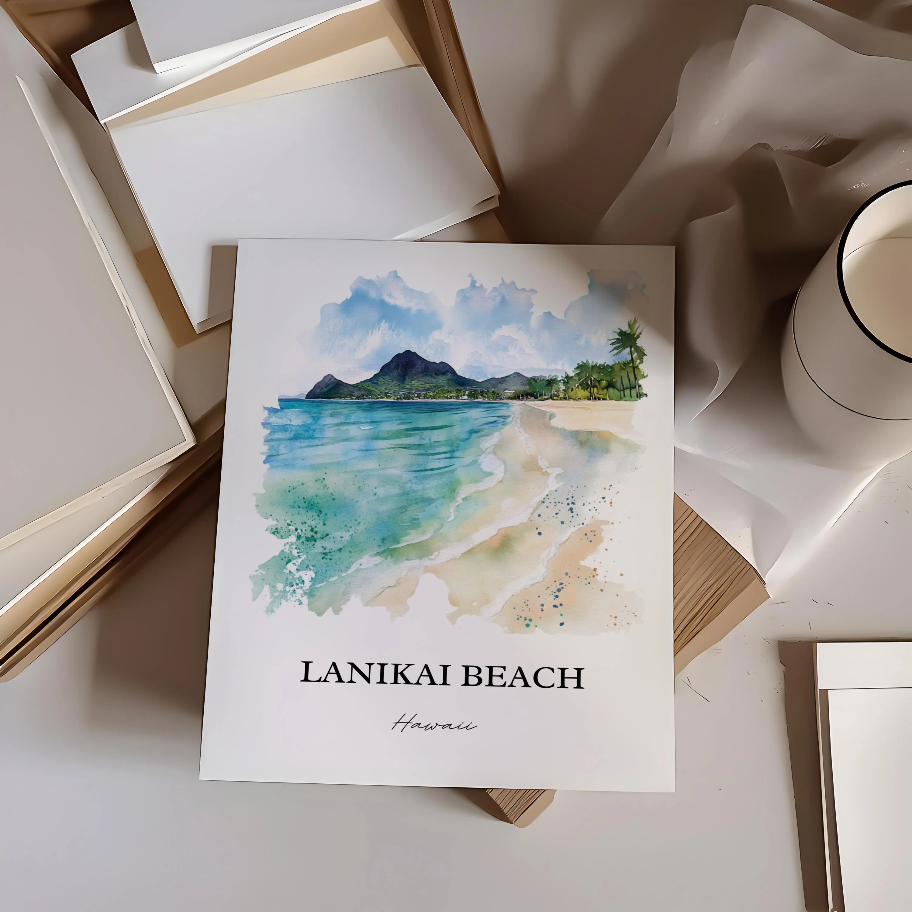 Lanikai Beach, Hawaii – Watercolor Art Print - Image 4