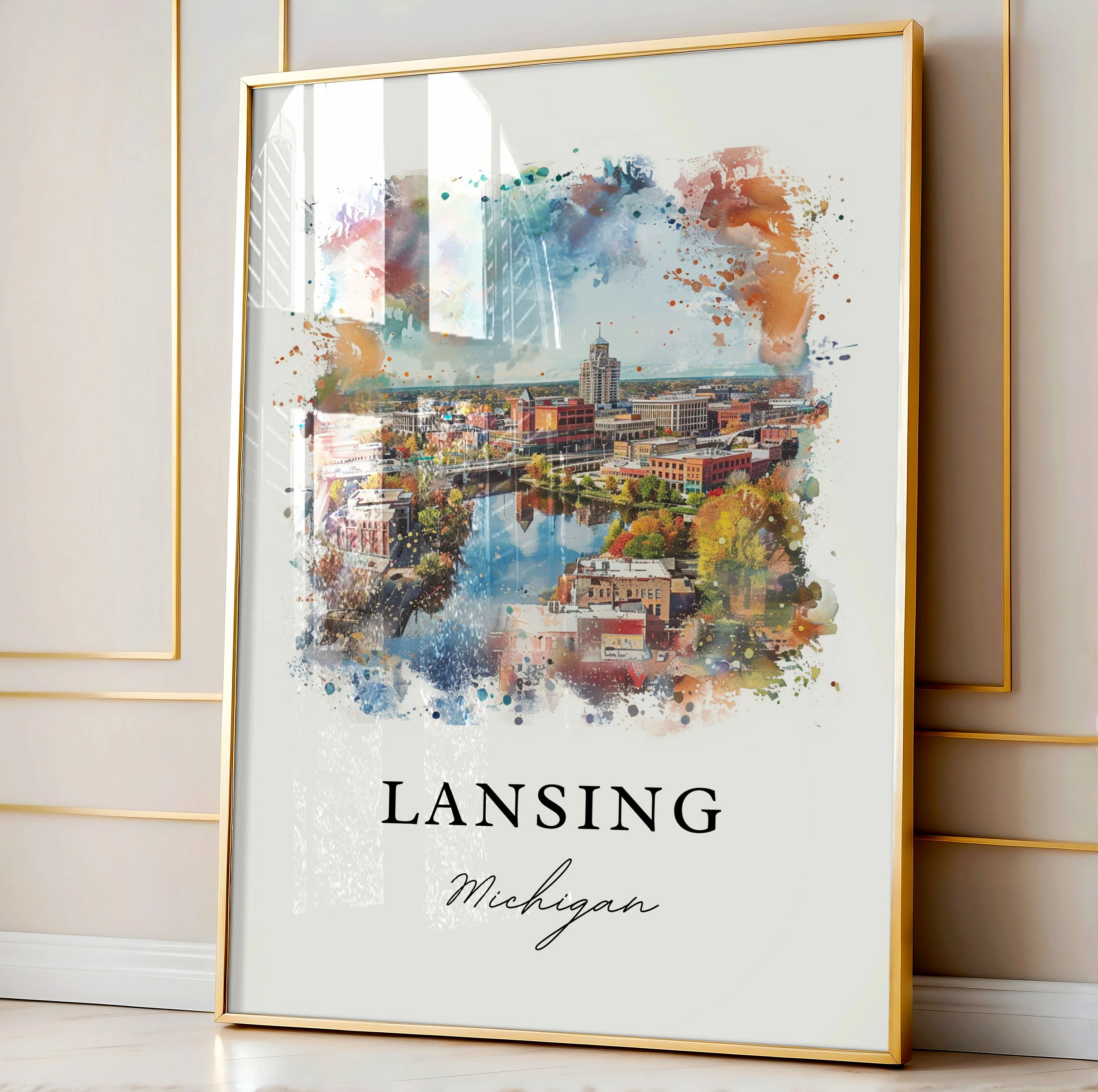 Lansing, Michigan, Michigan – Watercolor Art Print - Image 5