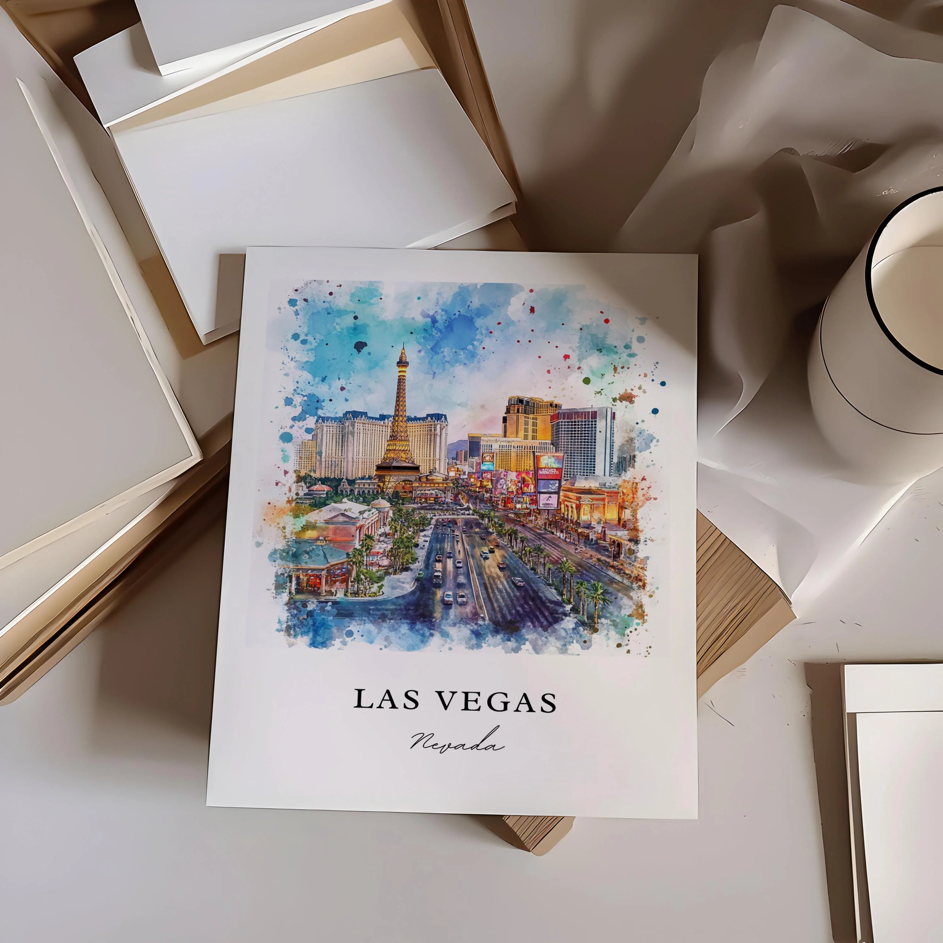 Las Vegas, USA – Watercolor Art Print of Vegas Strip - Image 2
