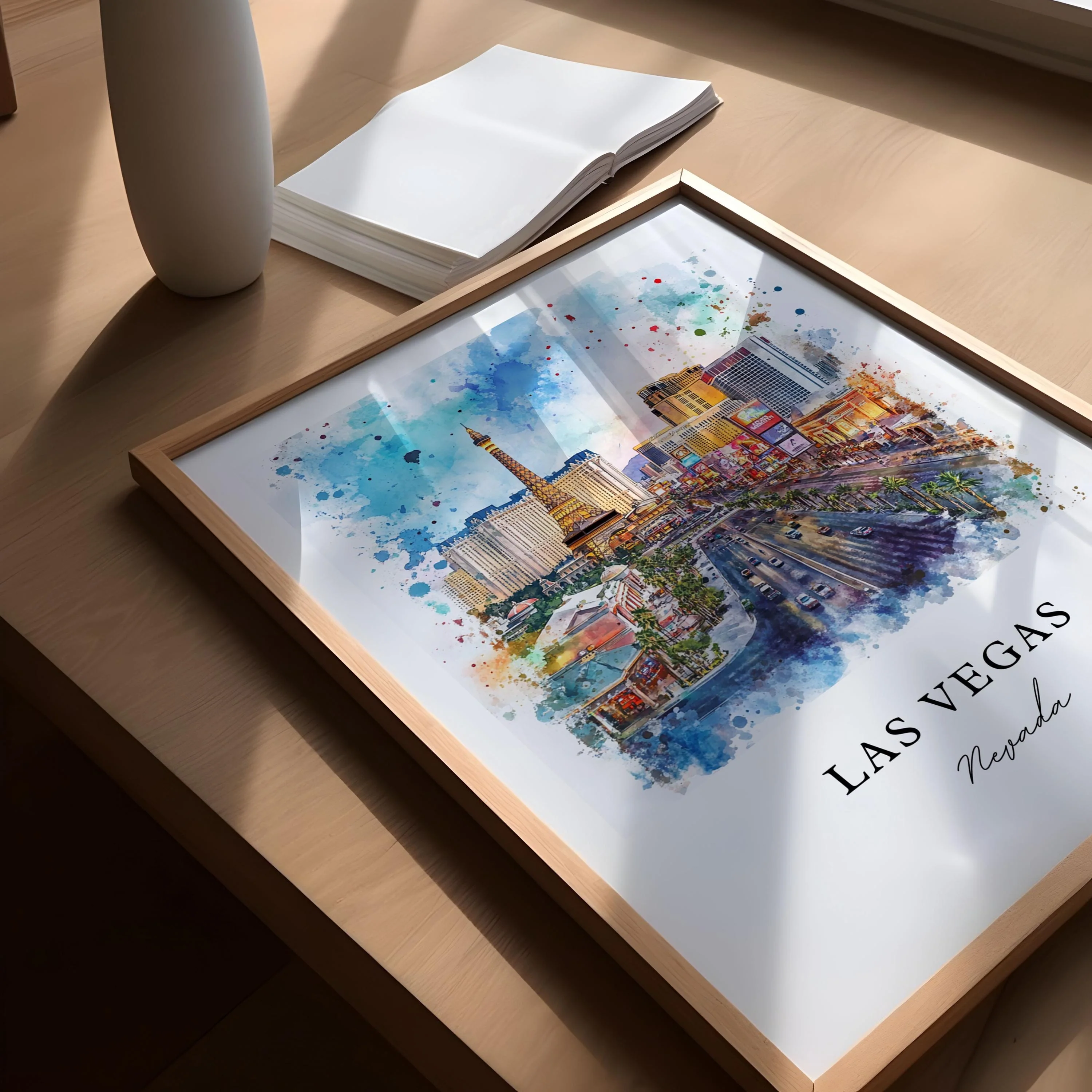 Las Vegas, USA – Watercolor Art Print of Vegas Strip - Image 3