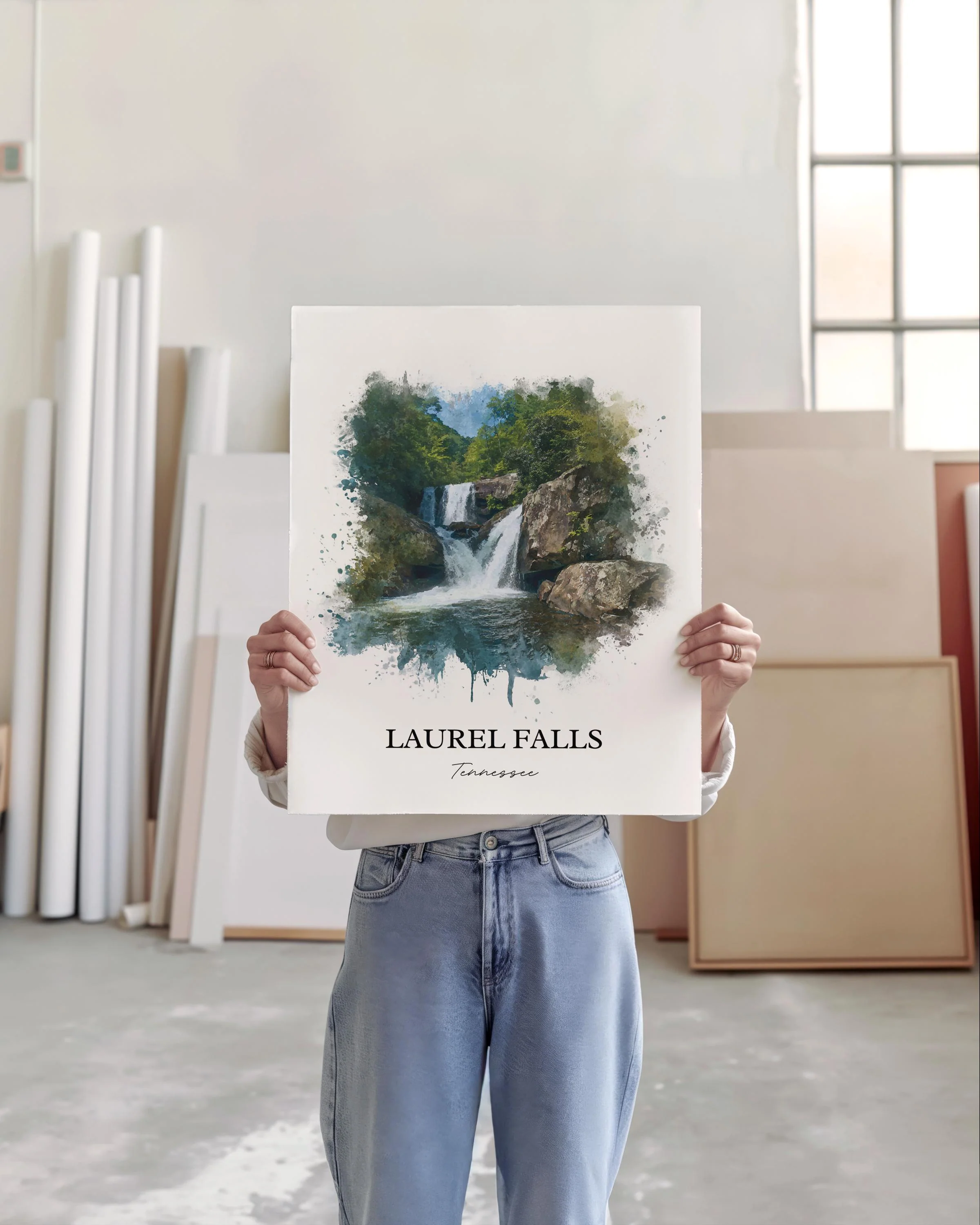 Laurel Falls, Tennessee, USA – Watercolor Art Print - Image 3