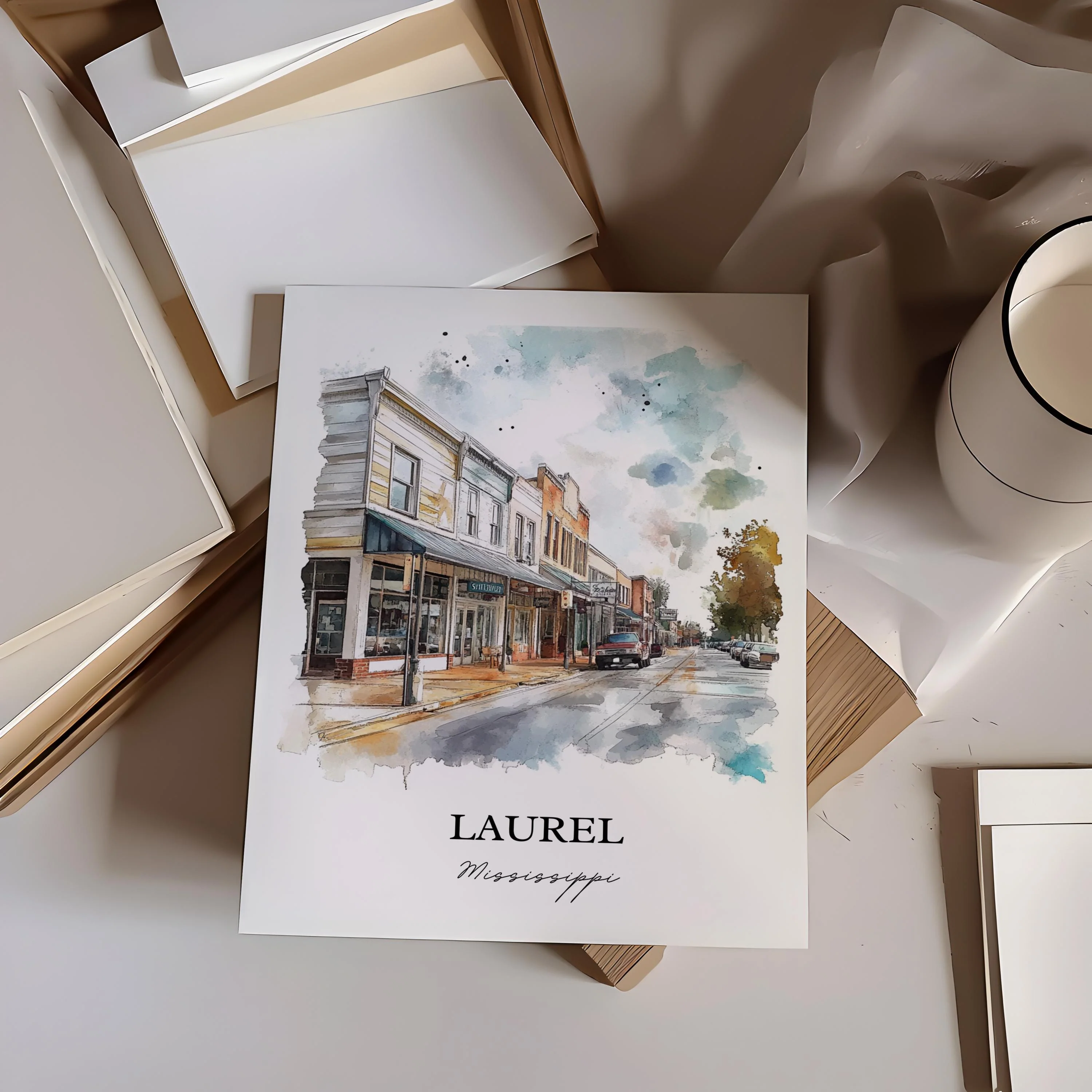 Laurel, Mississippi, USA – Watercolor Art Print - Image 5