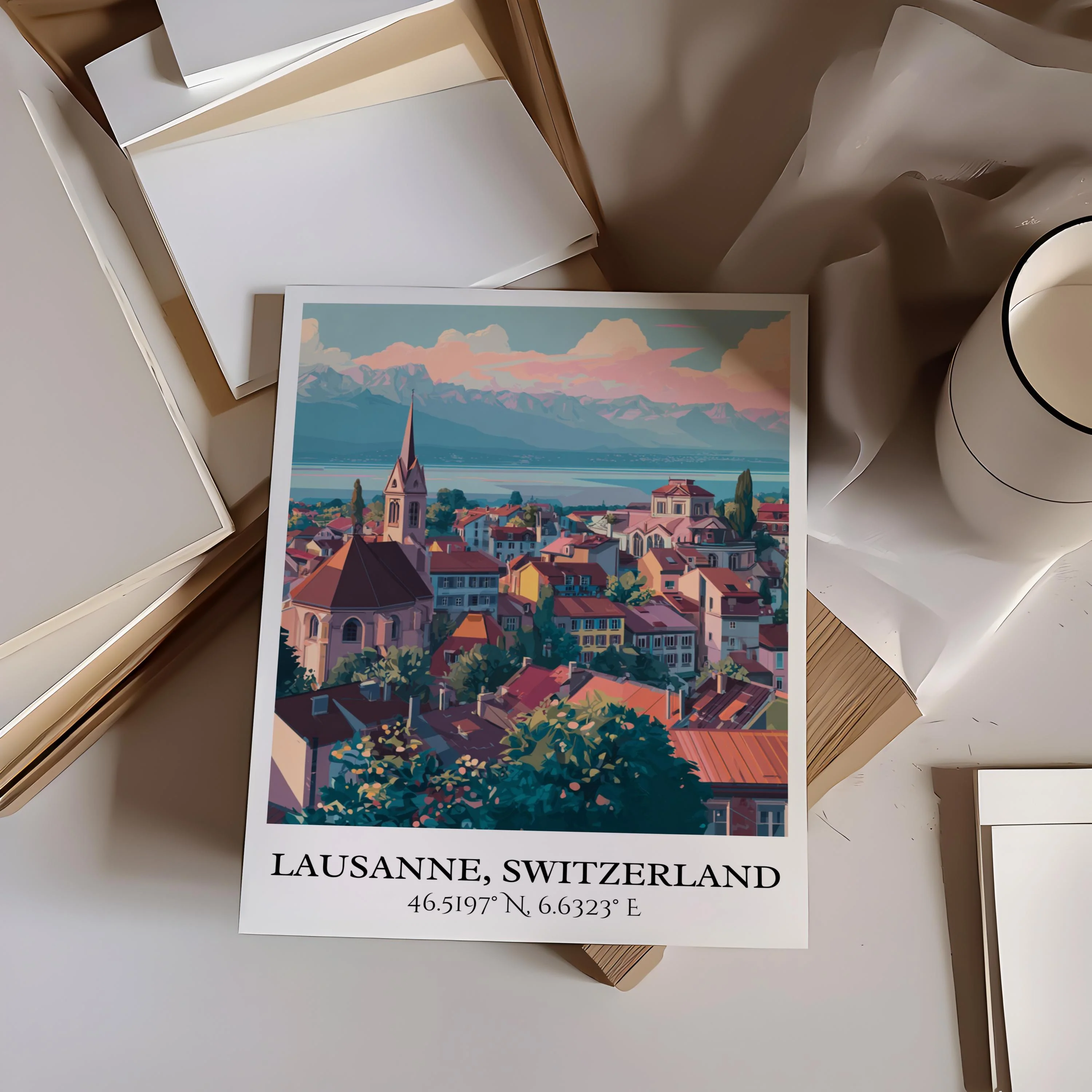 Lausanne, Switzerland – Watercolor Art Print - Image 4