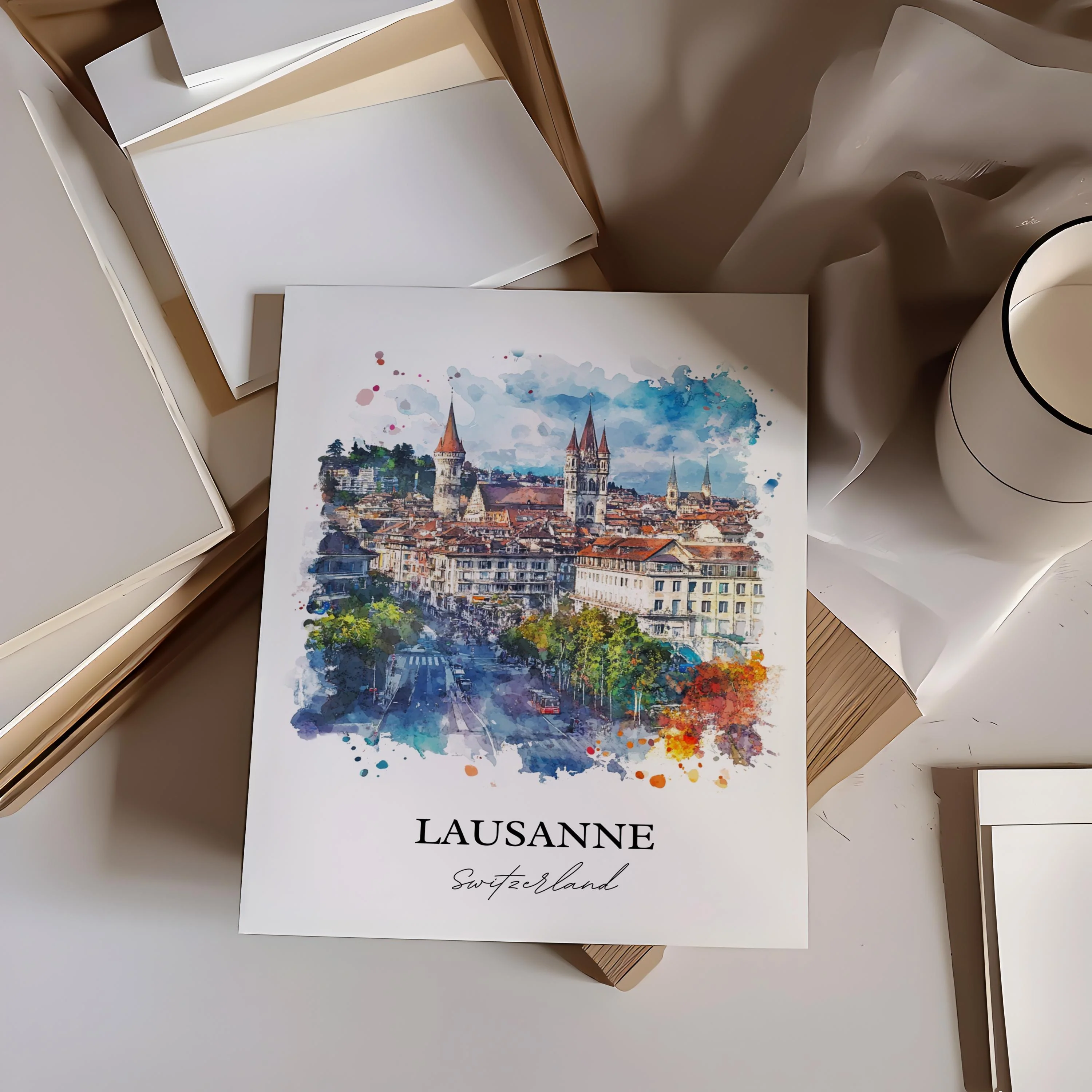 Lausanne, Switzerland – Watercolor Art Print - Image 4