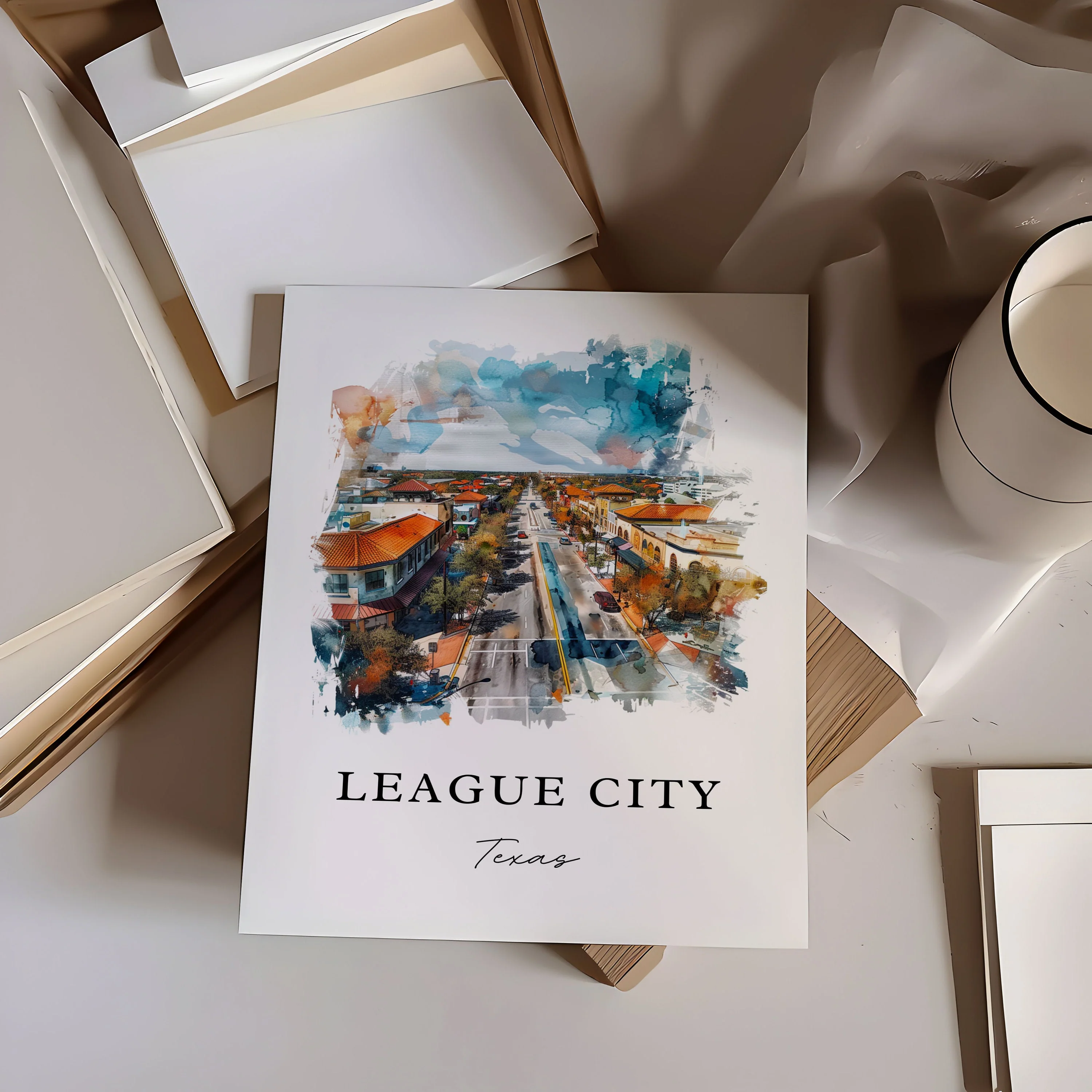 League City, TX, USA – Watercolor Art Print - Image 2