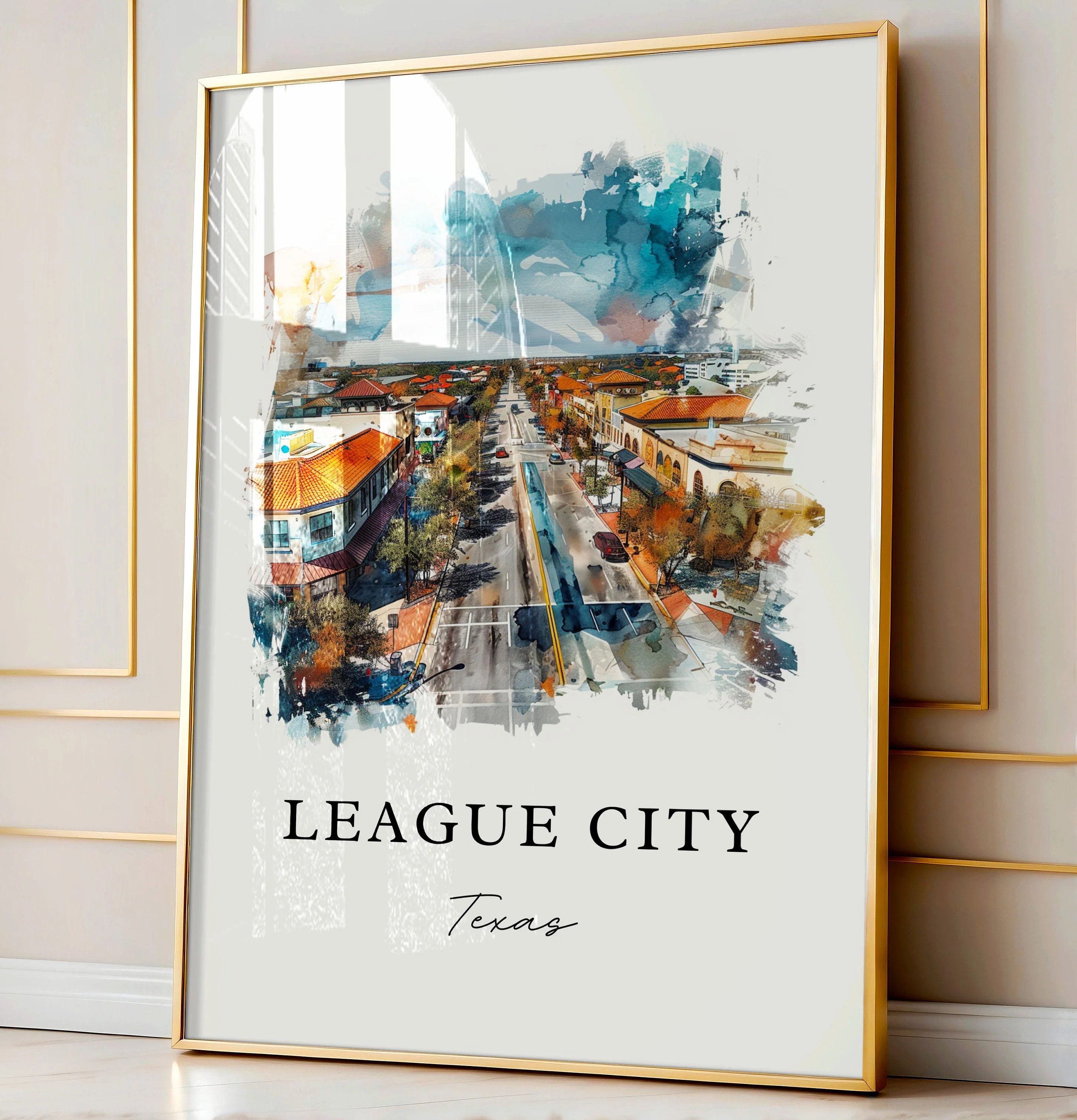 League City, TX, USA – Watercolor Art Print - Image 4