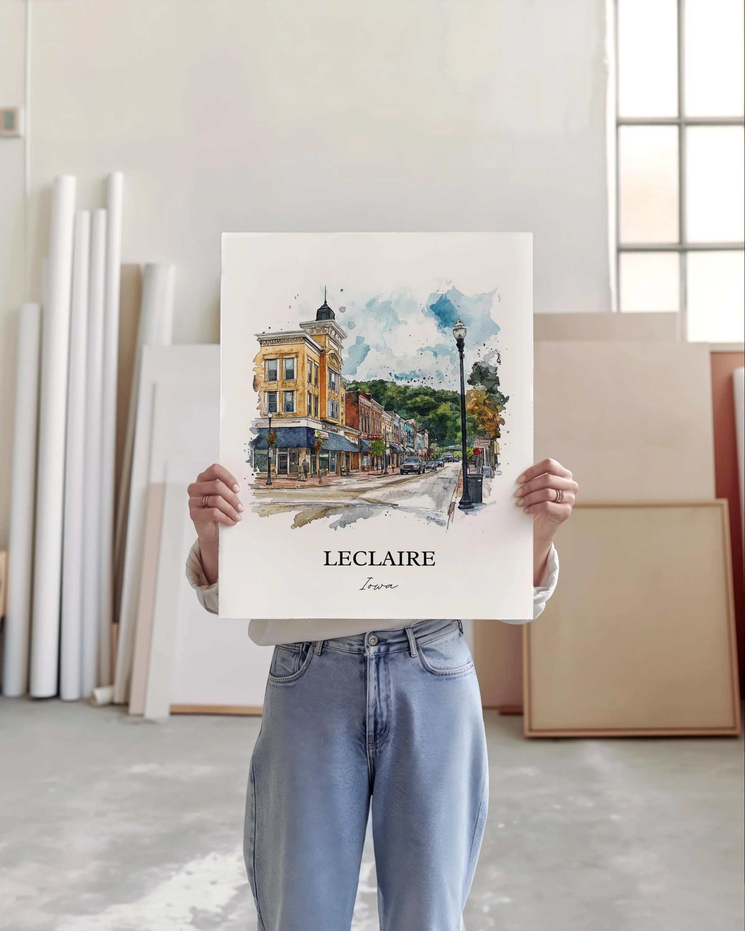 Leclaire, Iowa, USA – Watercolor Art Print - Image 3
