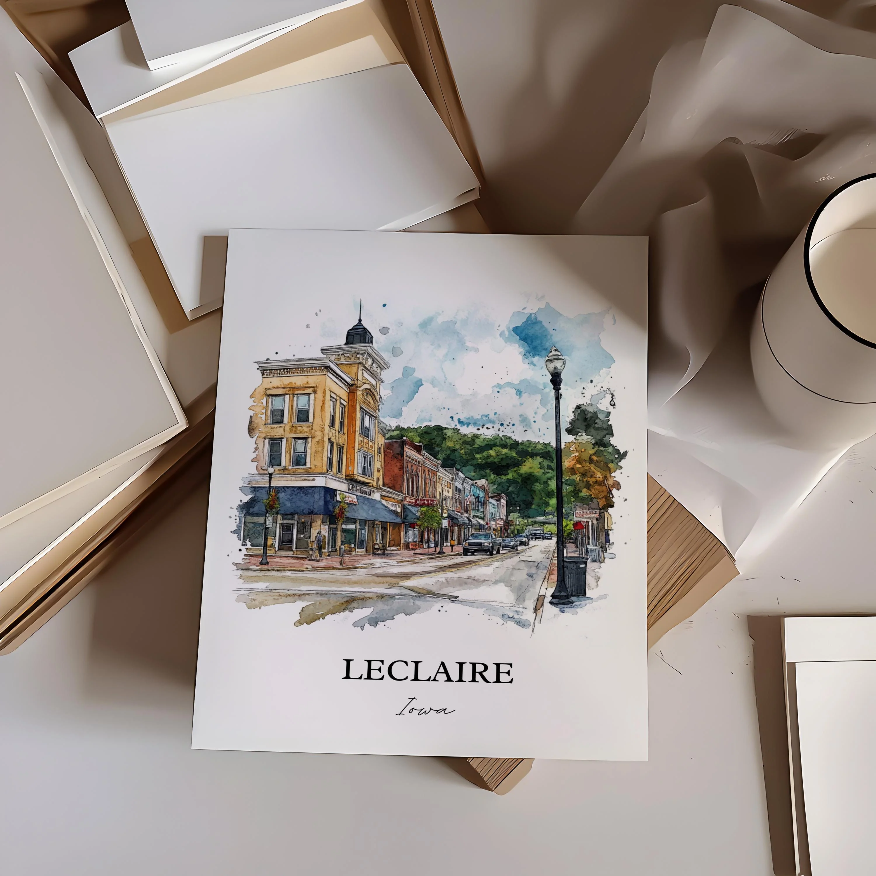 Leclaire, Iowa, USA – Watercolor Art Print - Image 4