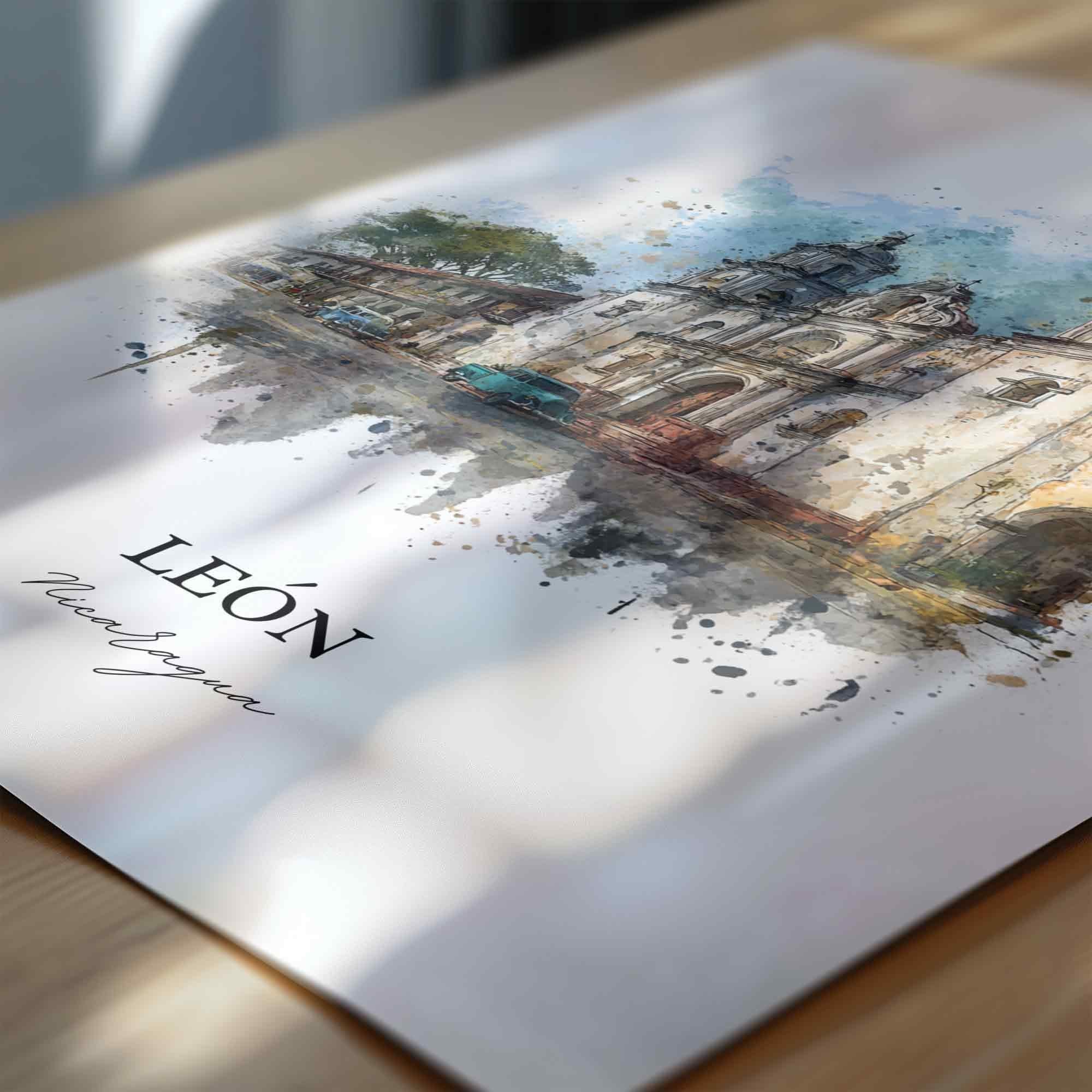 León, Nicaragua – Watercolor Art Print - Image 2