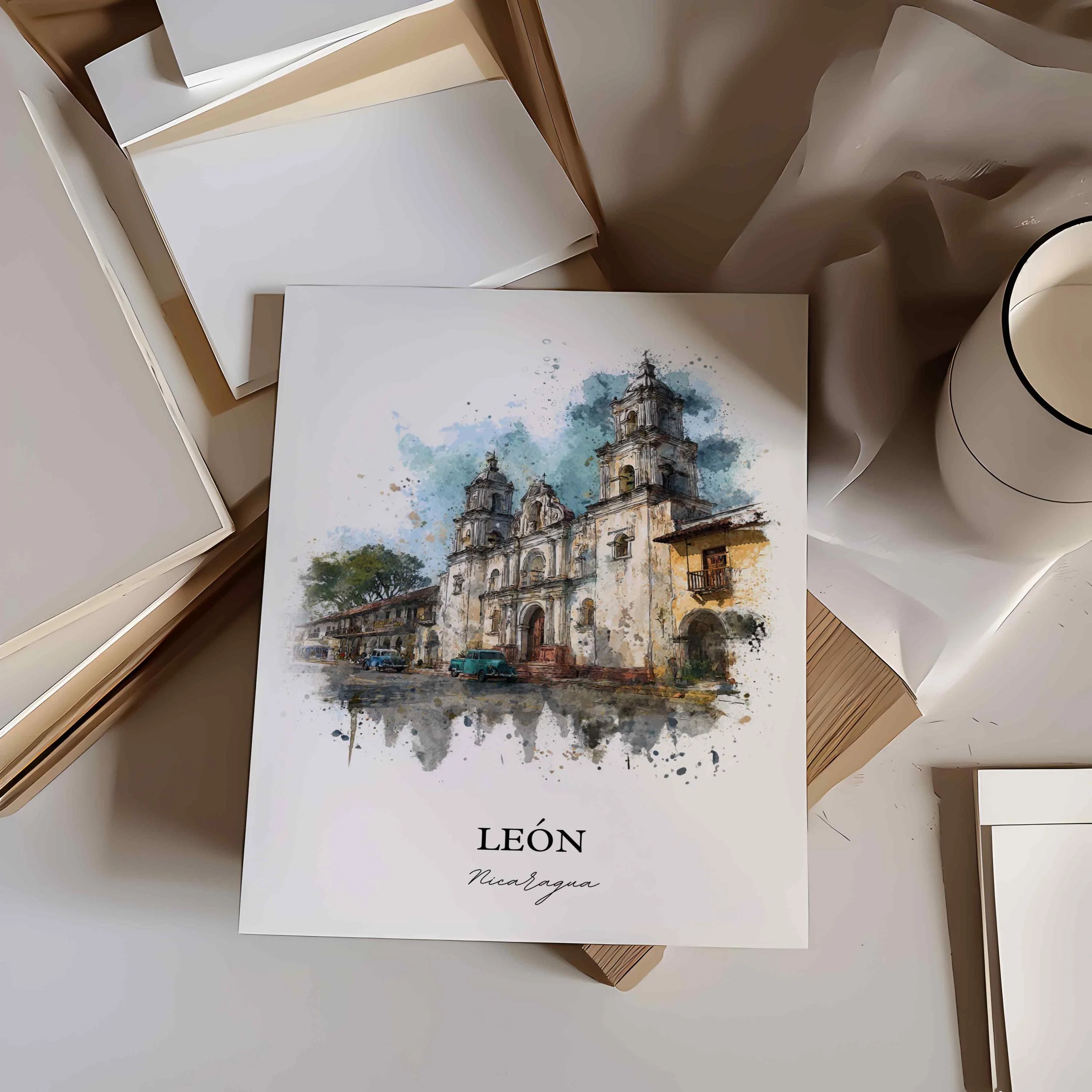 León, Nicaragua – Watercolor Art Print - Image 3