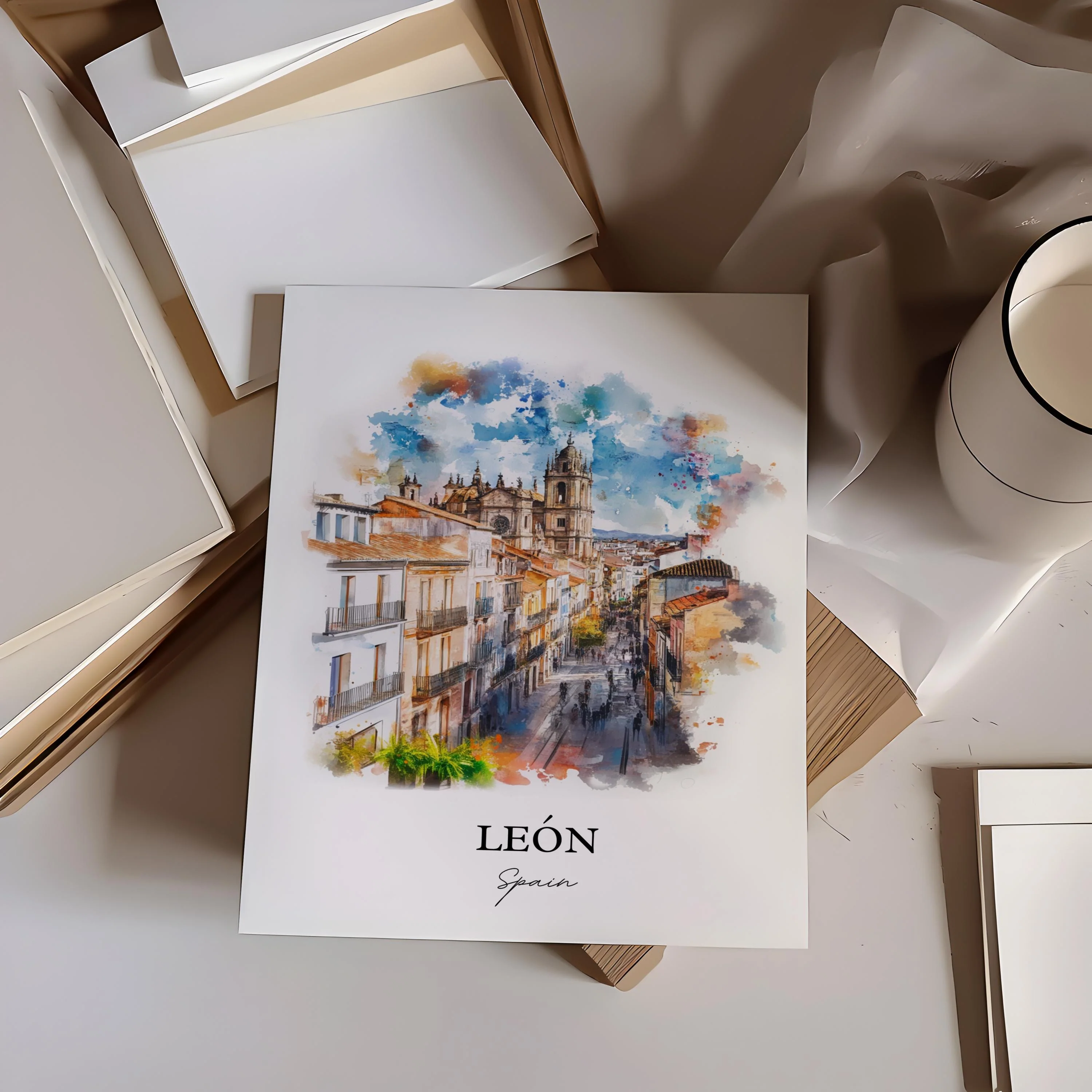 León, Spain – Watercolor Art Print - Image 4