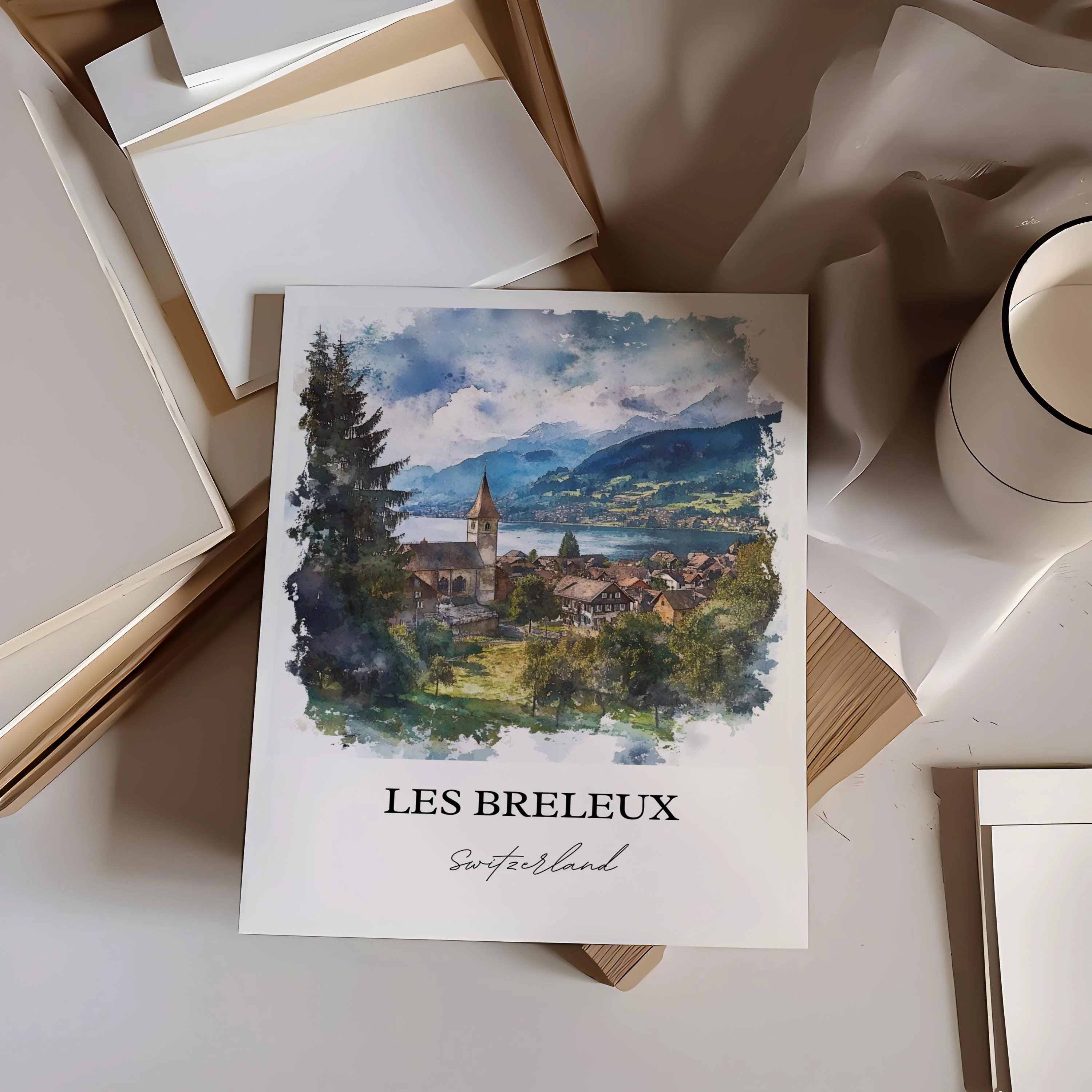 Les Breuleux, Switzerland – Watercolor Art Print - Image 3