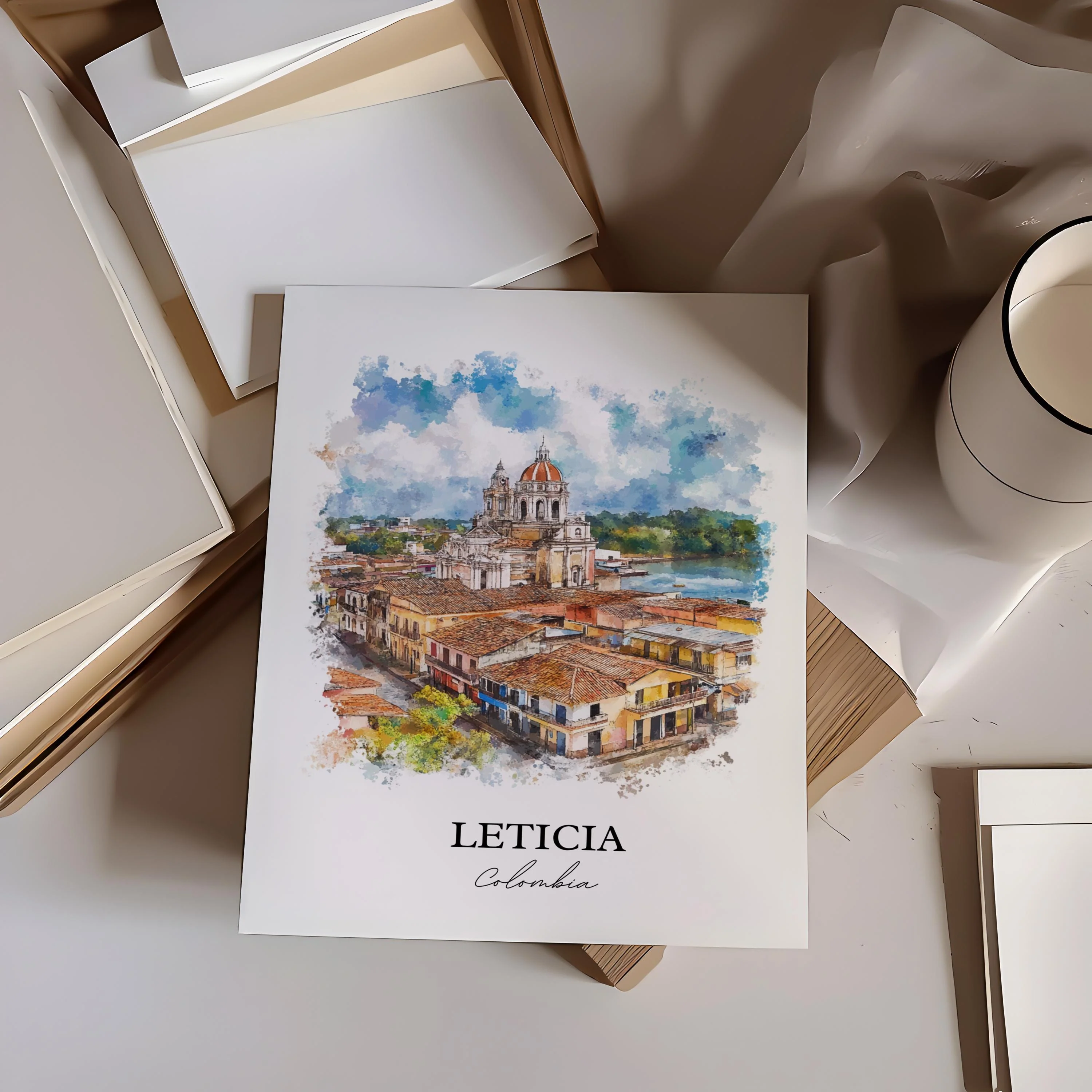 Leticia, Colombia – Watercolor Art Print of Amazon River - Image 3