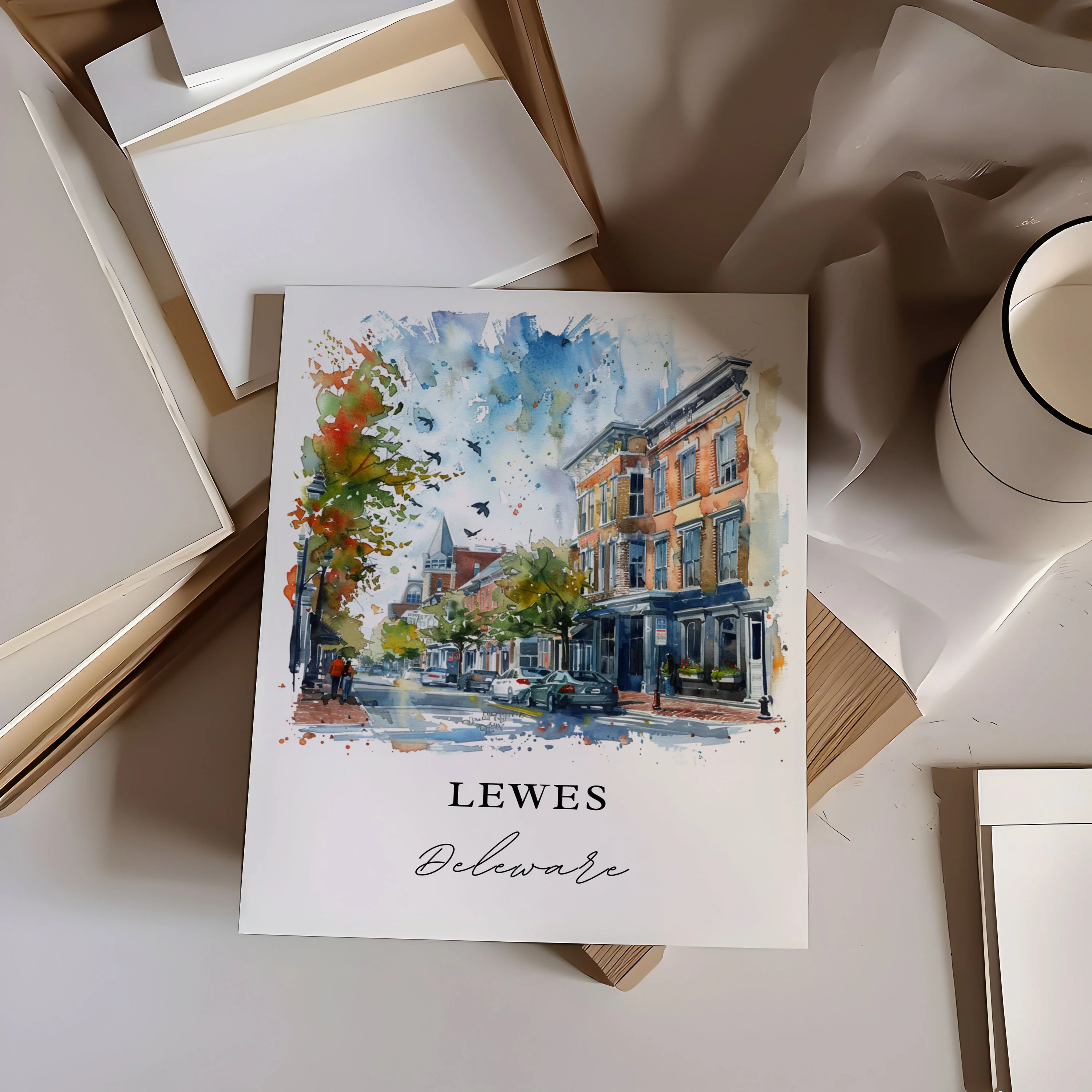 Lewes, Delaware, Delaware – Watercolor Art Print - Image 2