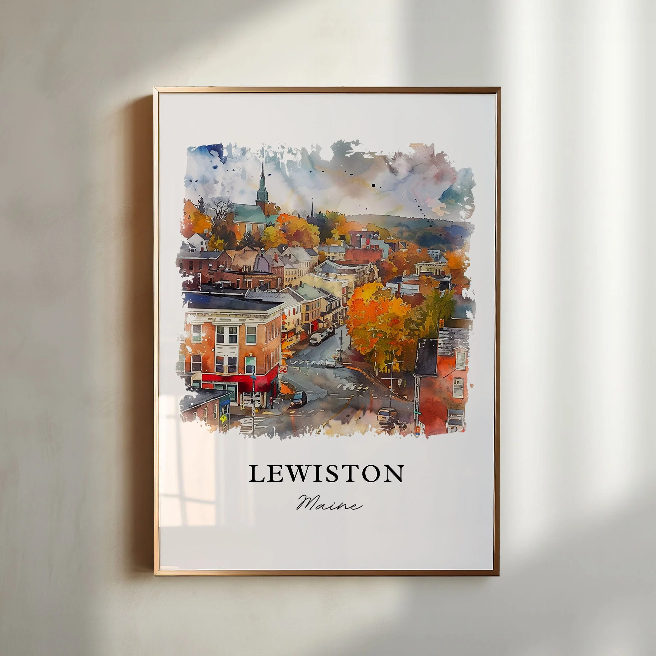 Lewiston, Maine, USA – Watercolor Art Print