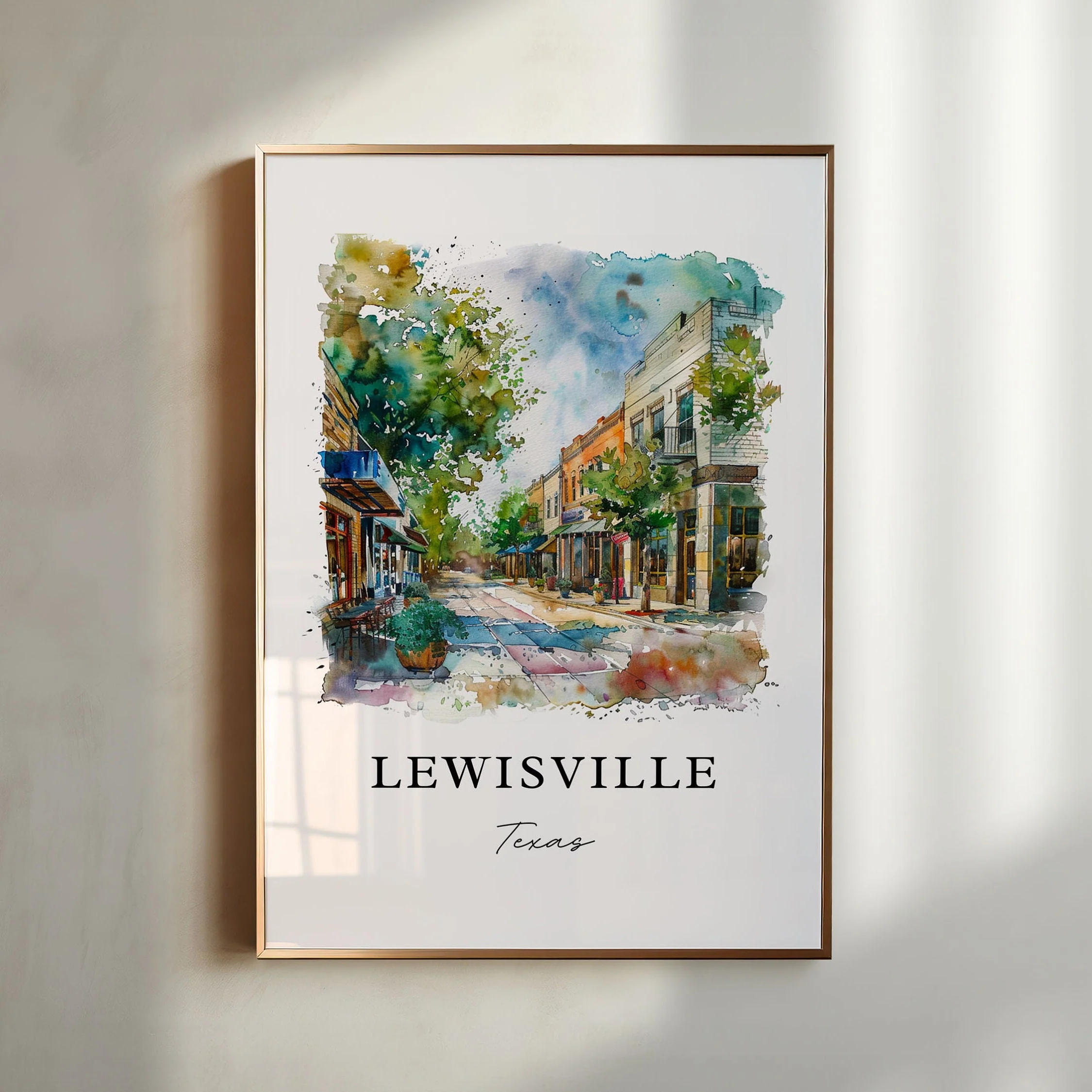 Lewisville, TX, Texas – Watercolor Art Print