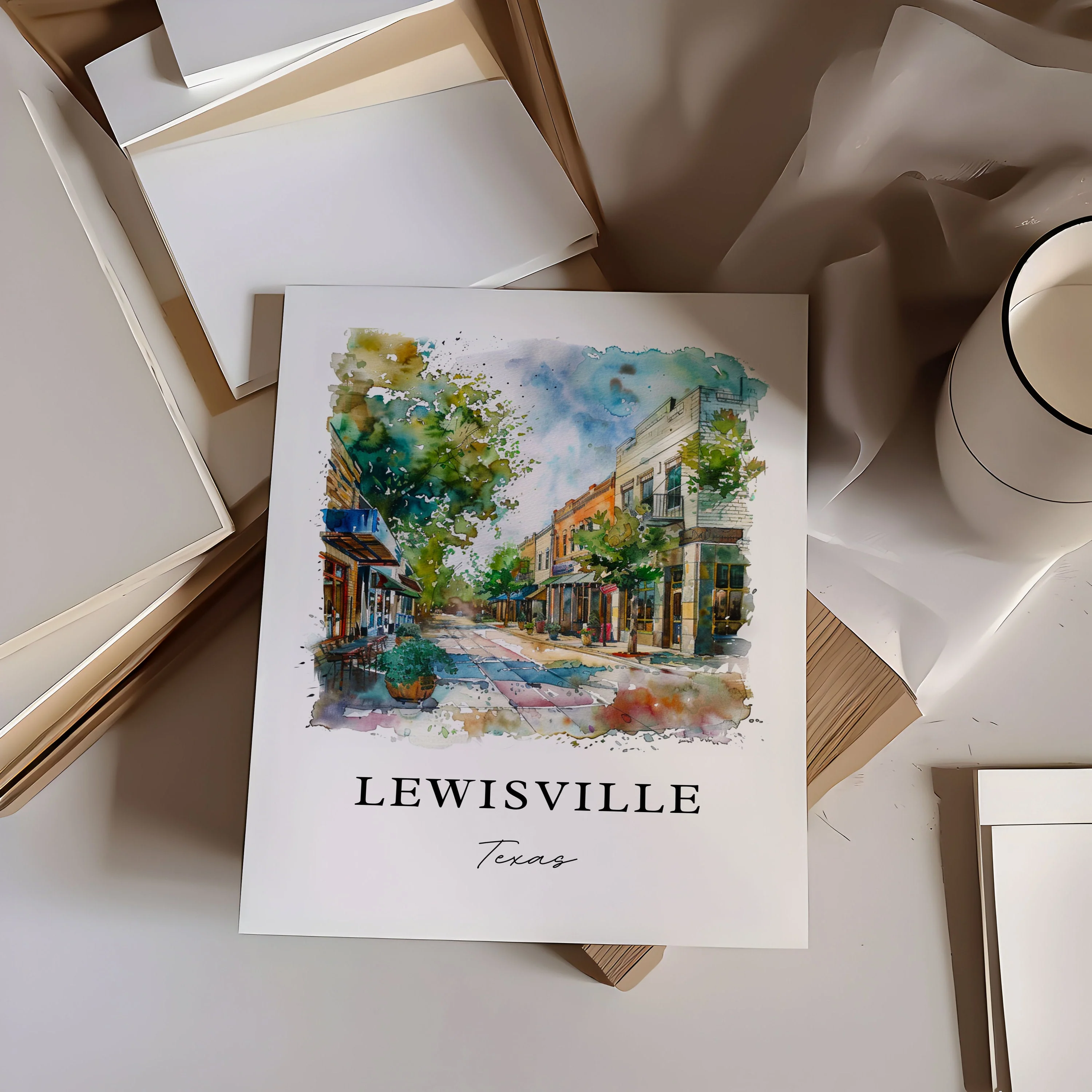 Lewisville, TX, Texas – Watercolor Art Print - Image 2