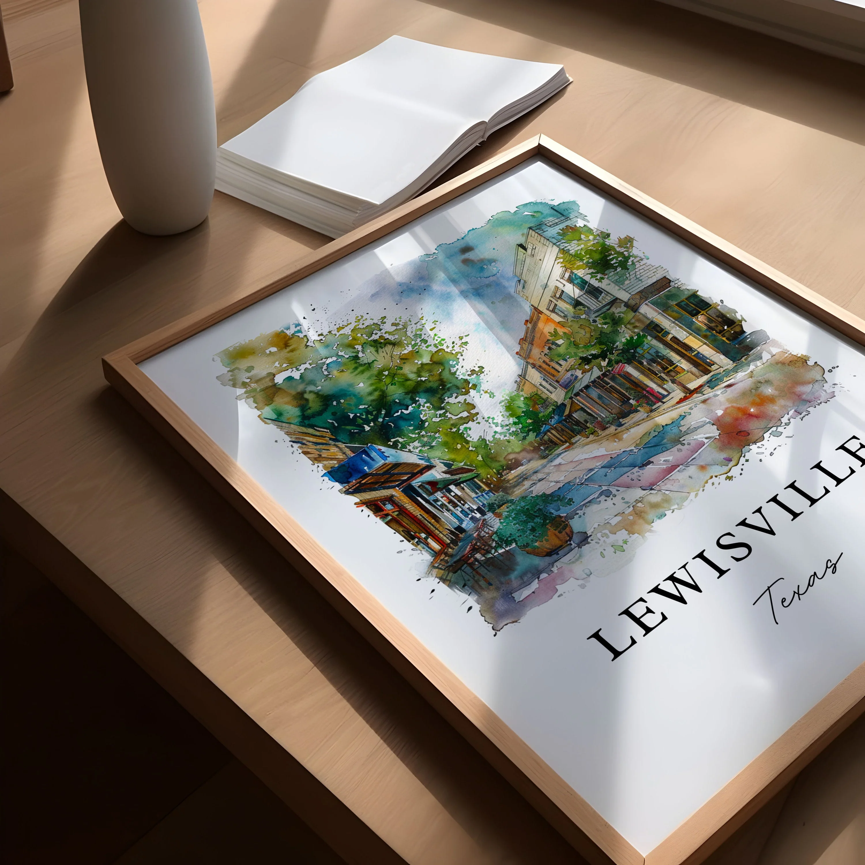 Lewisville, TX, Texas – Watercolor Art Print - Image 3