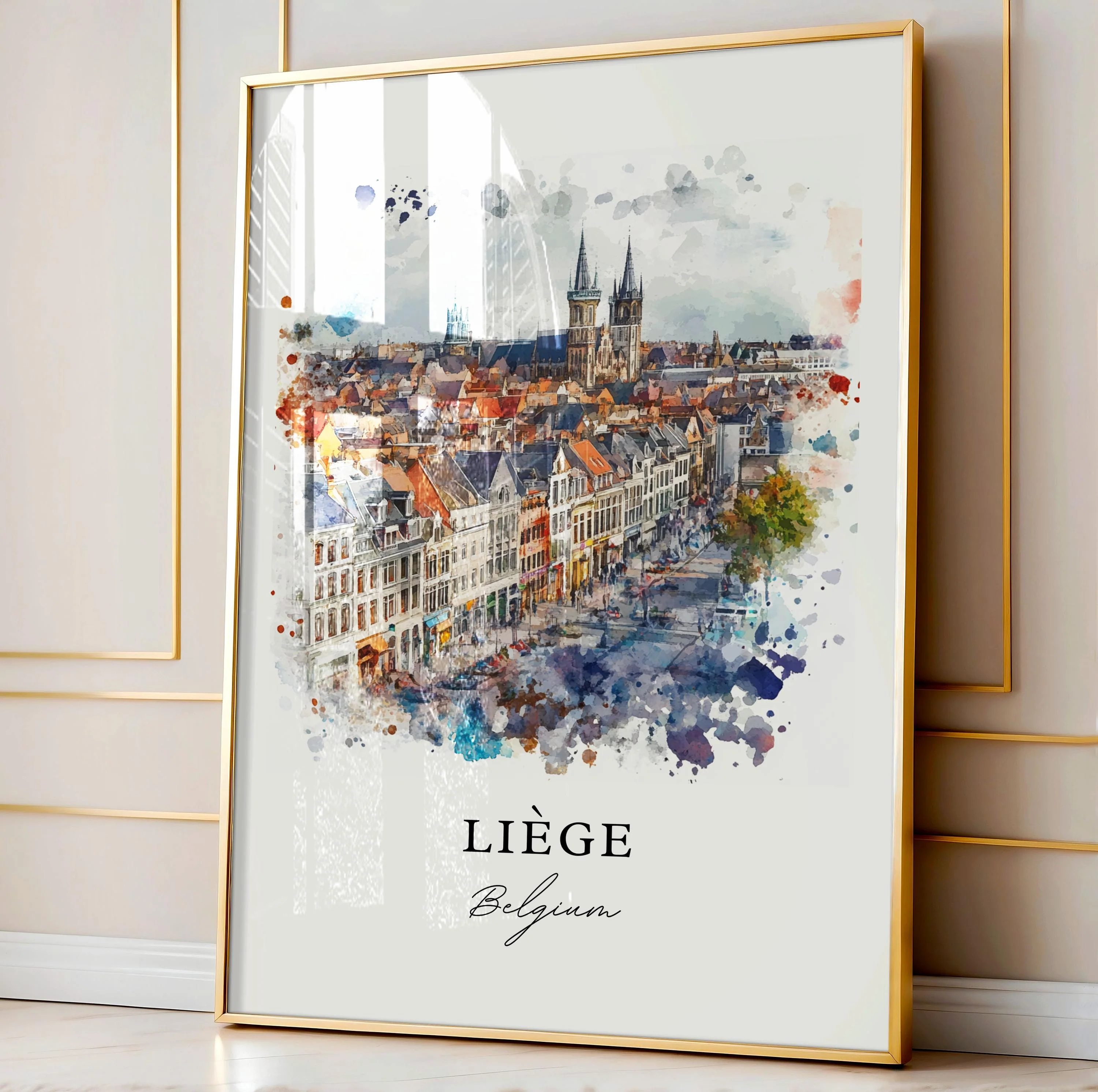 Liege, Belgium – Watercolor Art Print - Image 3