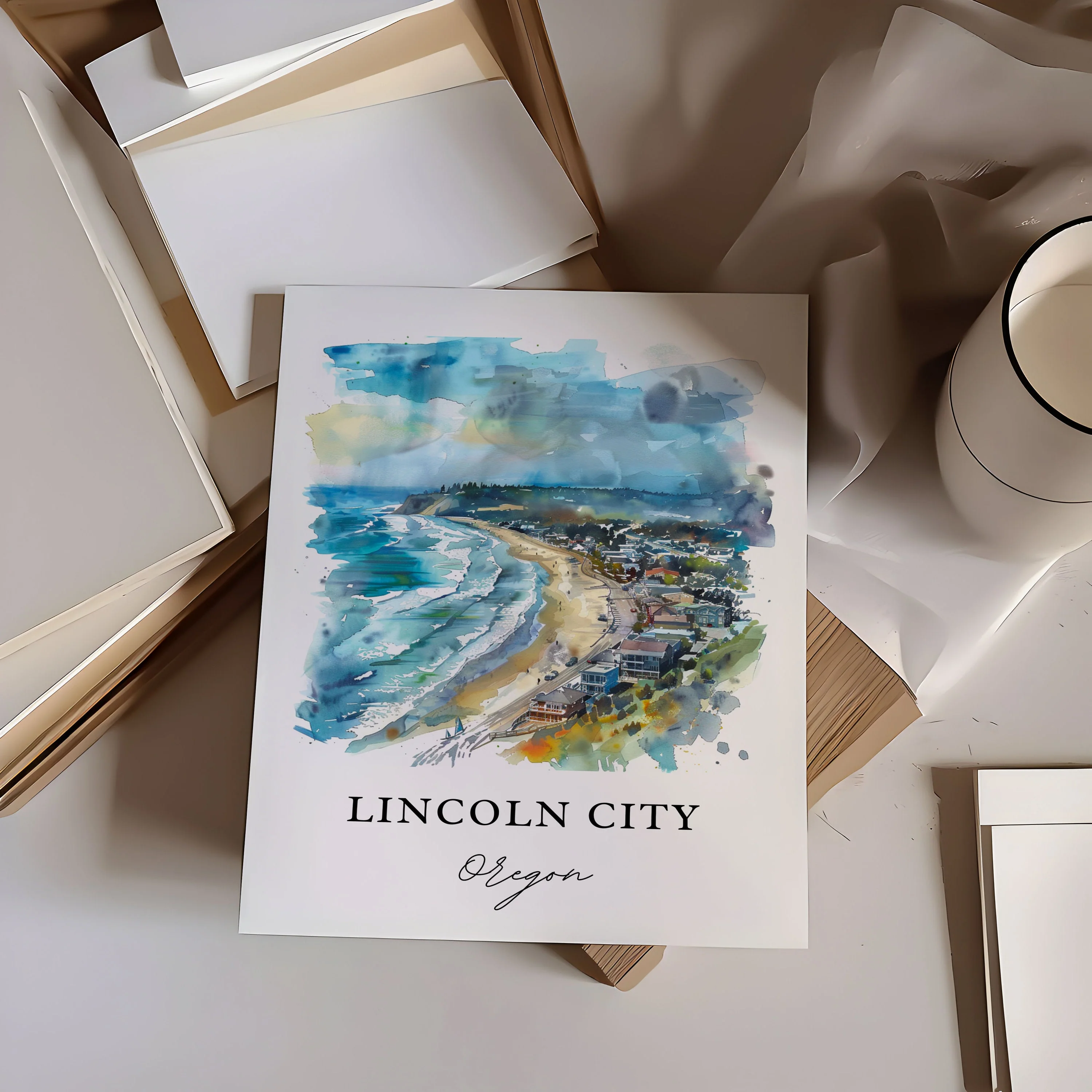 Lincoln City, Oregon, Oregon – Watercolor Art Print - Image 2