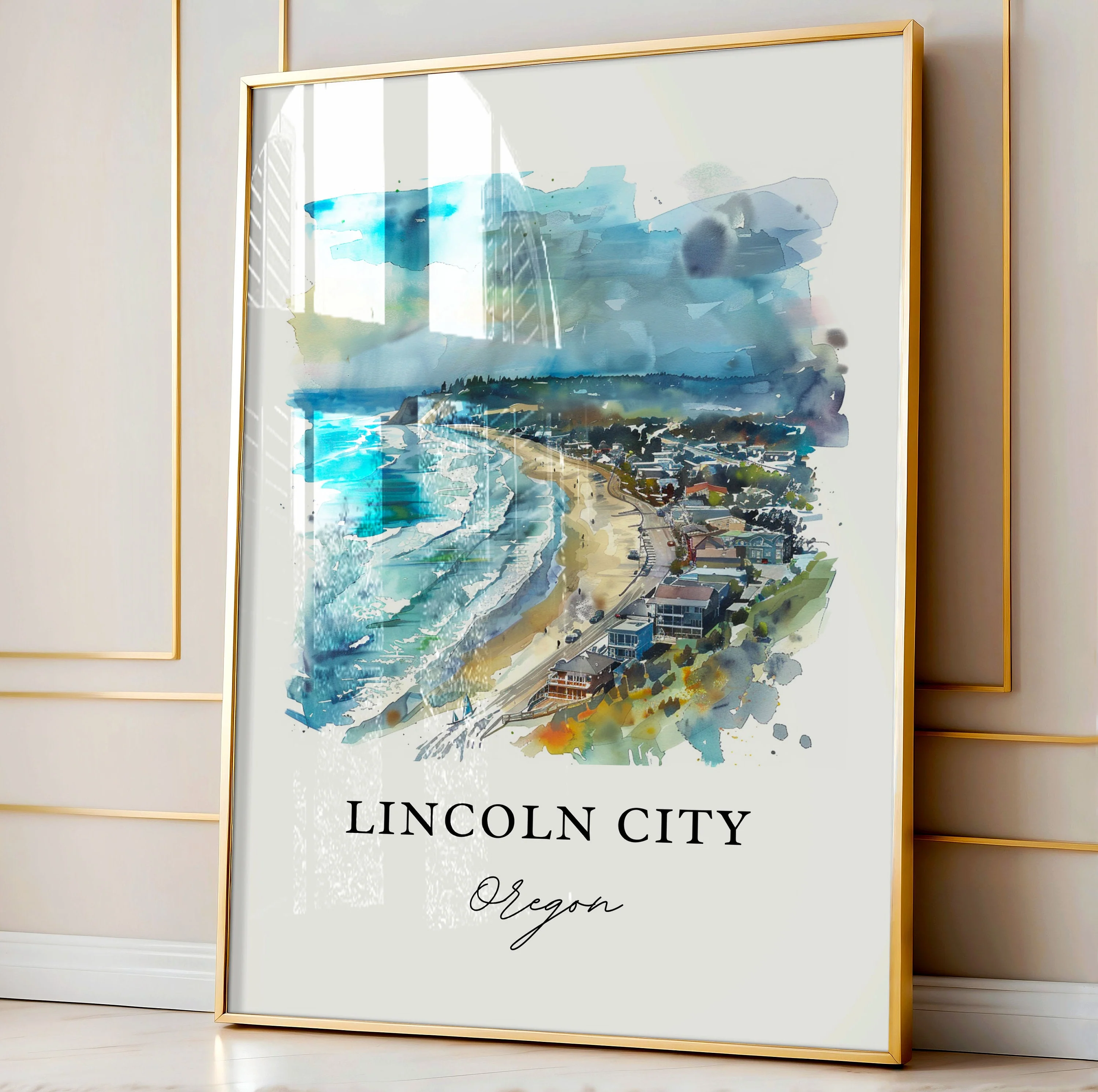Lincoln City, Oregon, Oregon – Watercolor Art Print - Image 4