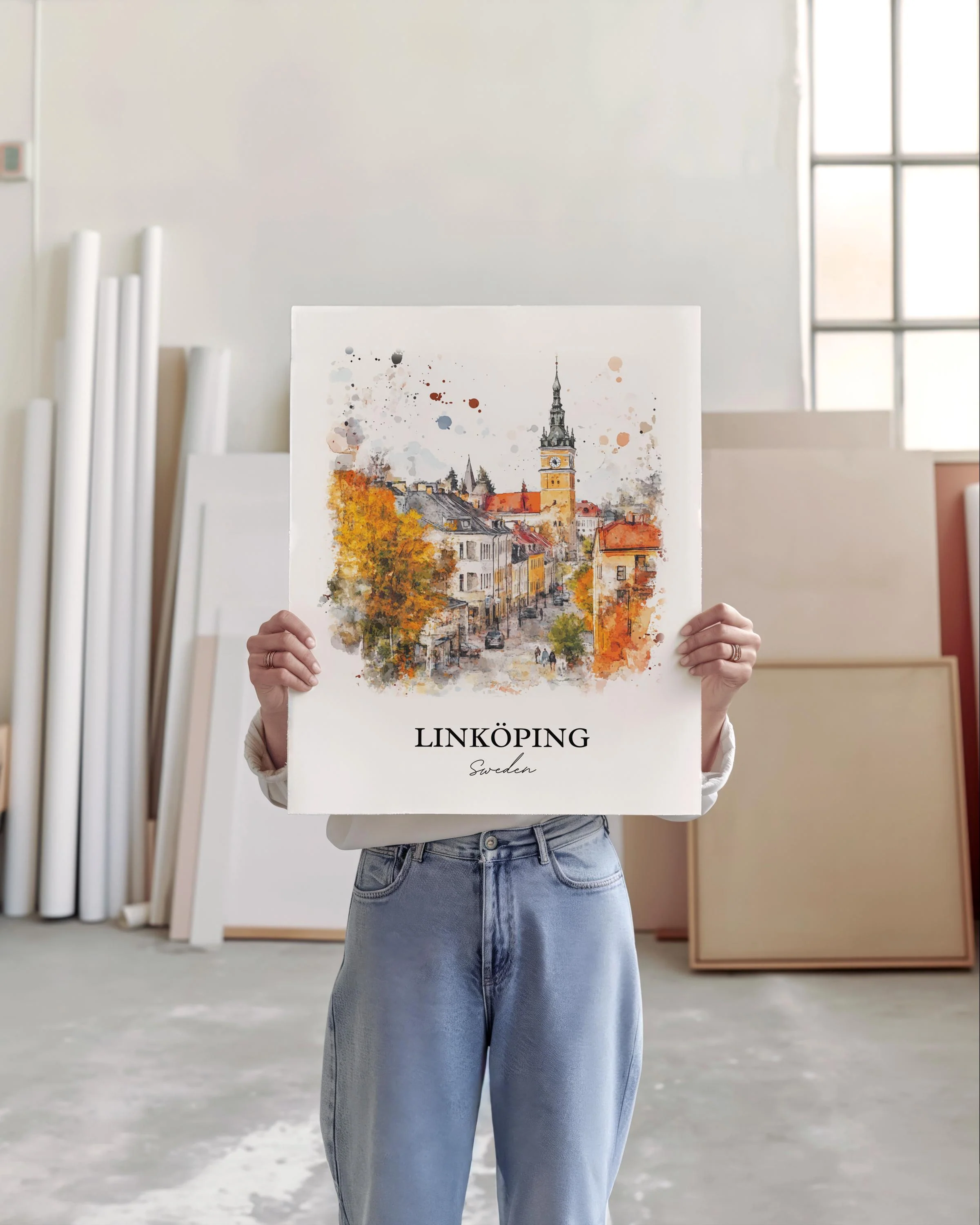 Linköping, Sweden – Watercolor Art Print - Image 3