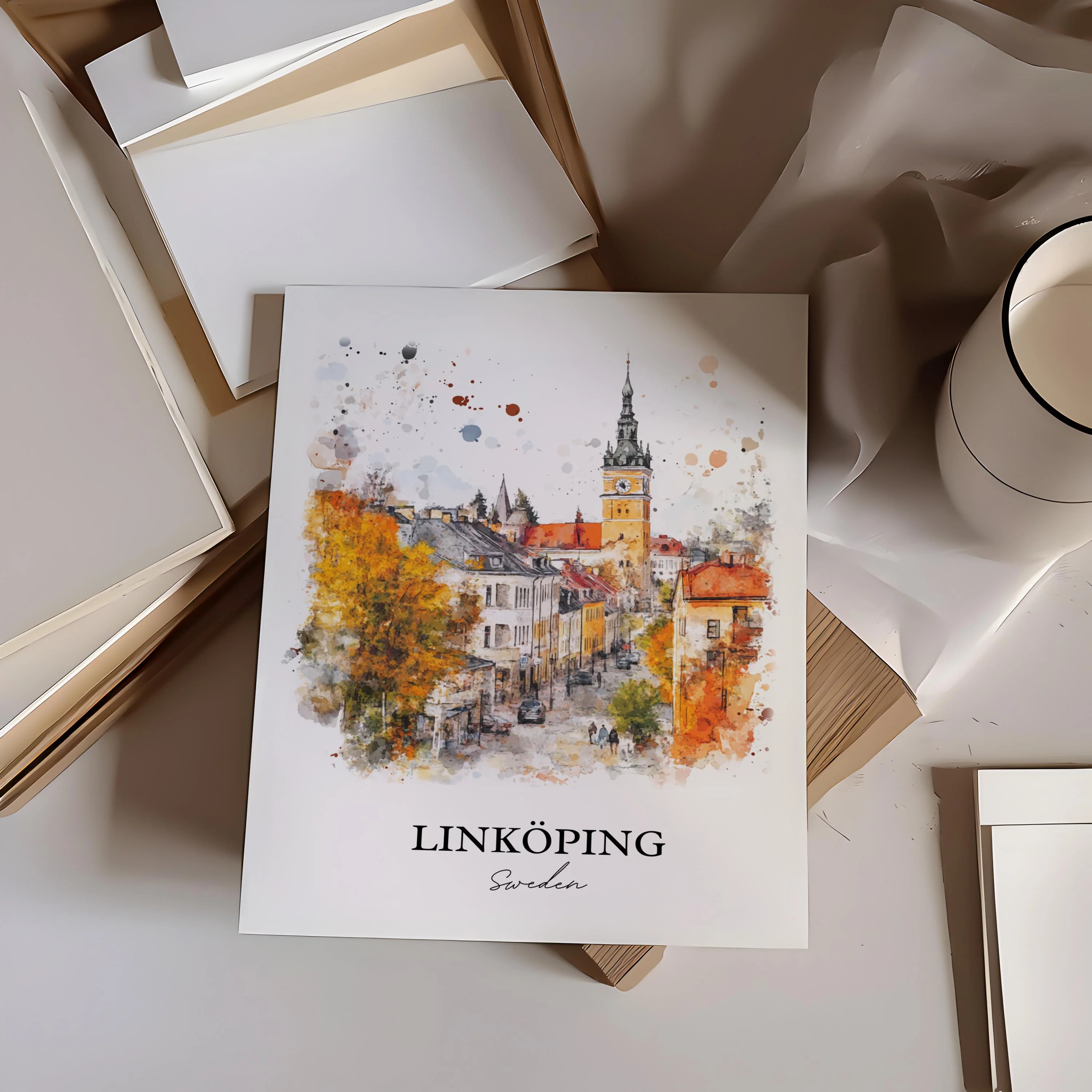Linköping, Sweden – Watercolor Art Print - Image 4