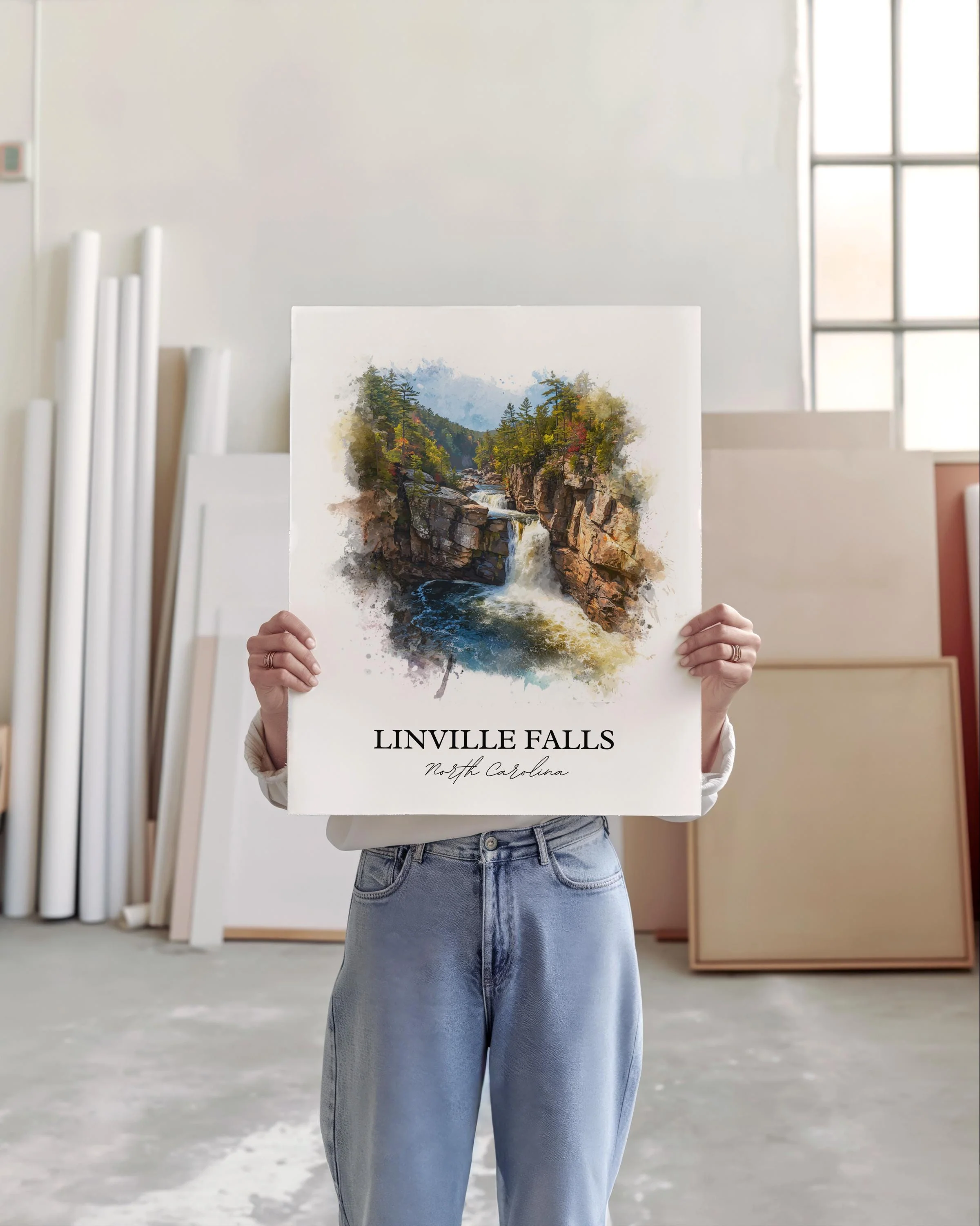Linville Falls, North Carolina, USA – Watercolor Art Print - Image 3
