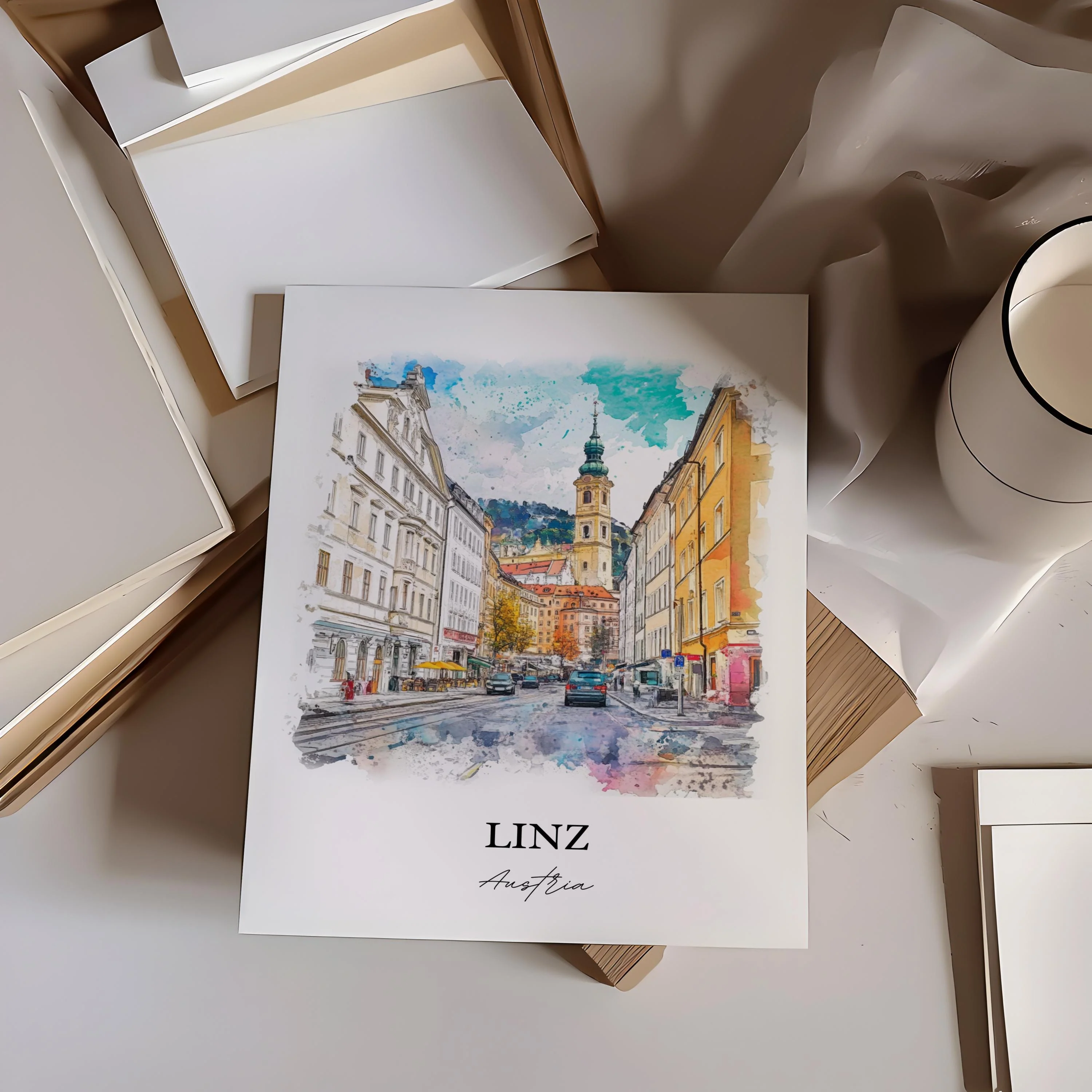 Linz, Austria – Watercolor Art Print - Image 5