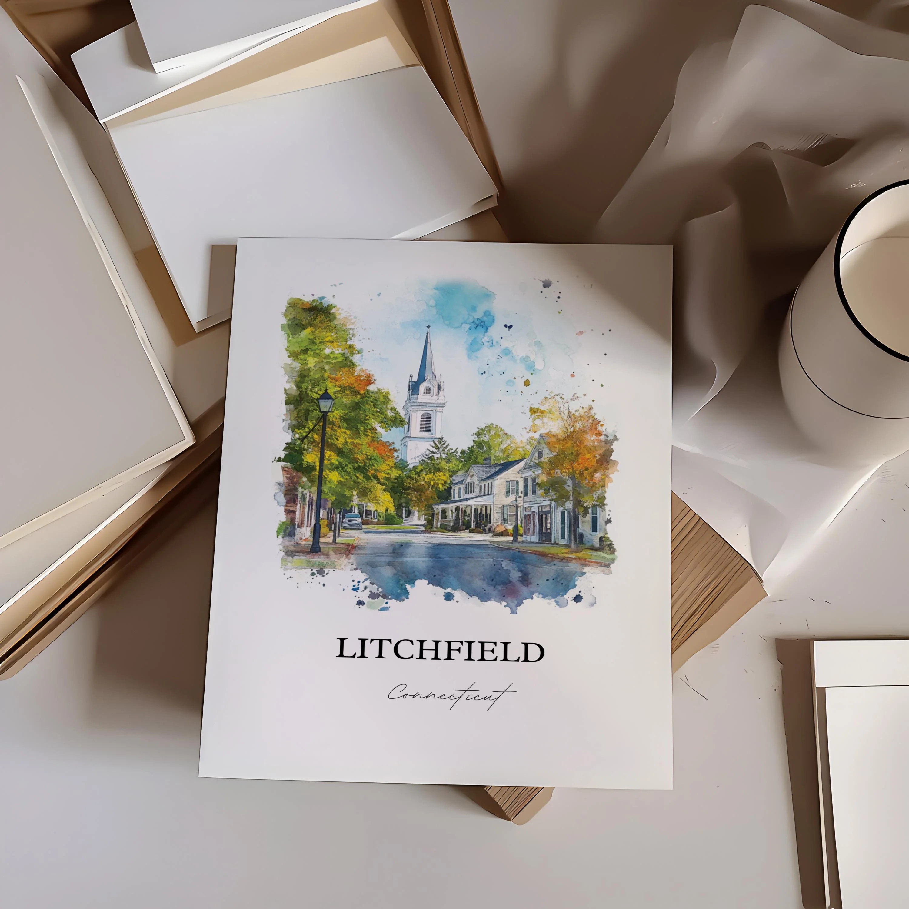 Litchfield, CT, Connecticut – Watercolor Art Print - Image 4
