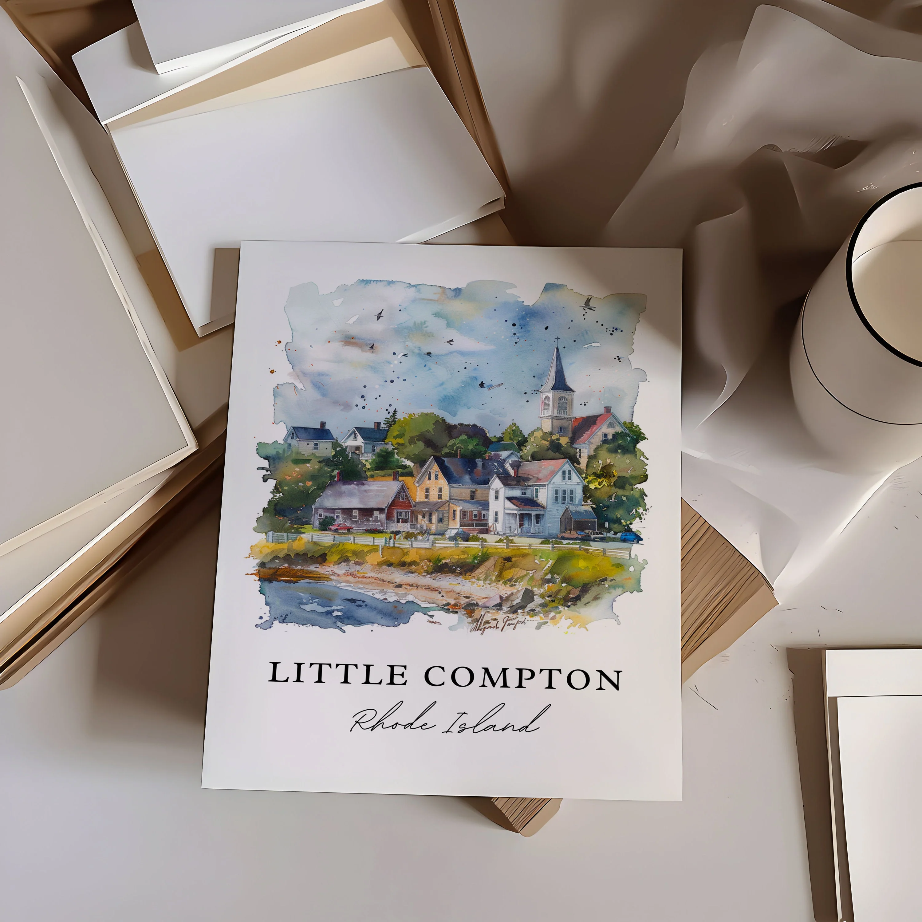 Little Compton, RI, Rhode Island – Watercolor Art Print - Image 2