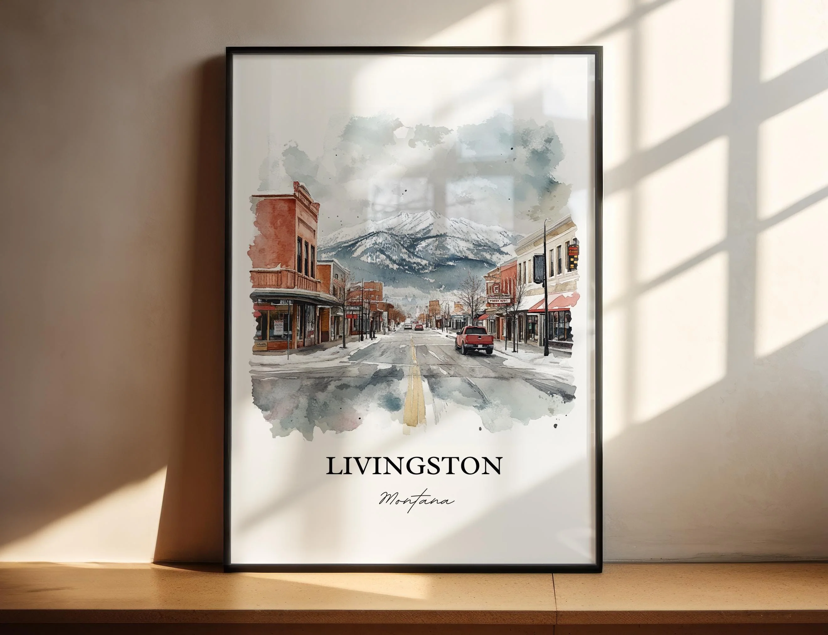Livingston, Montana, USA – Watercolor Art Print of Yellowstone River