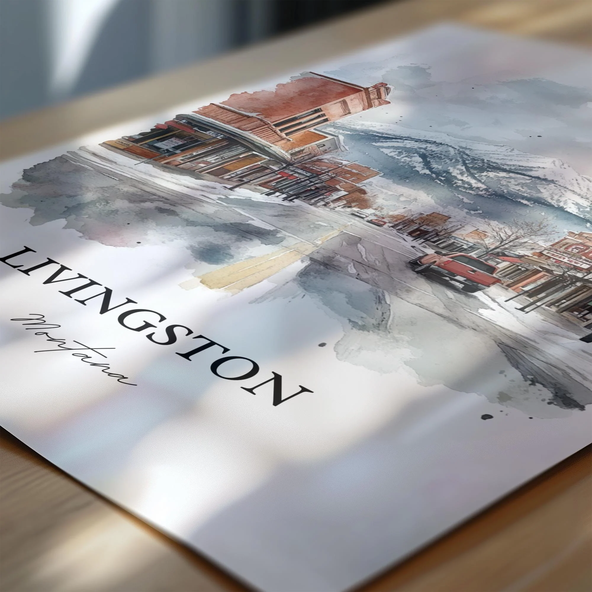 Livingston, Montana, USA – Watercolor Art Print of Yellowstone River - Image 2