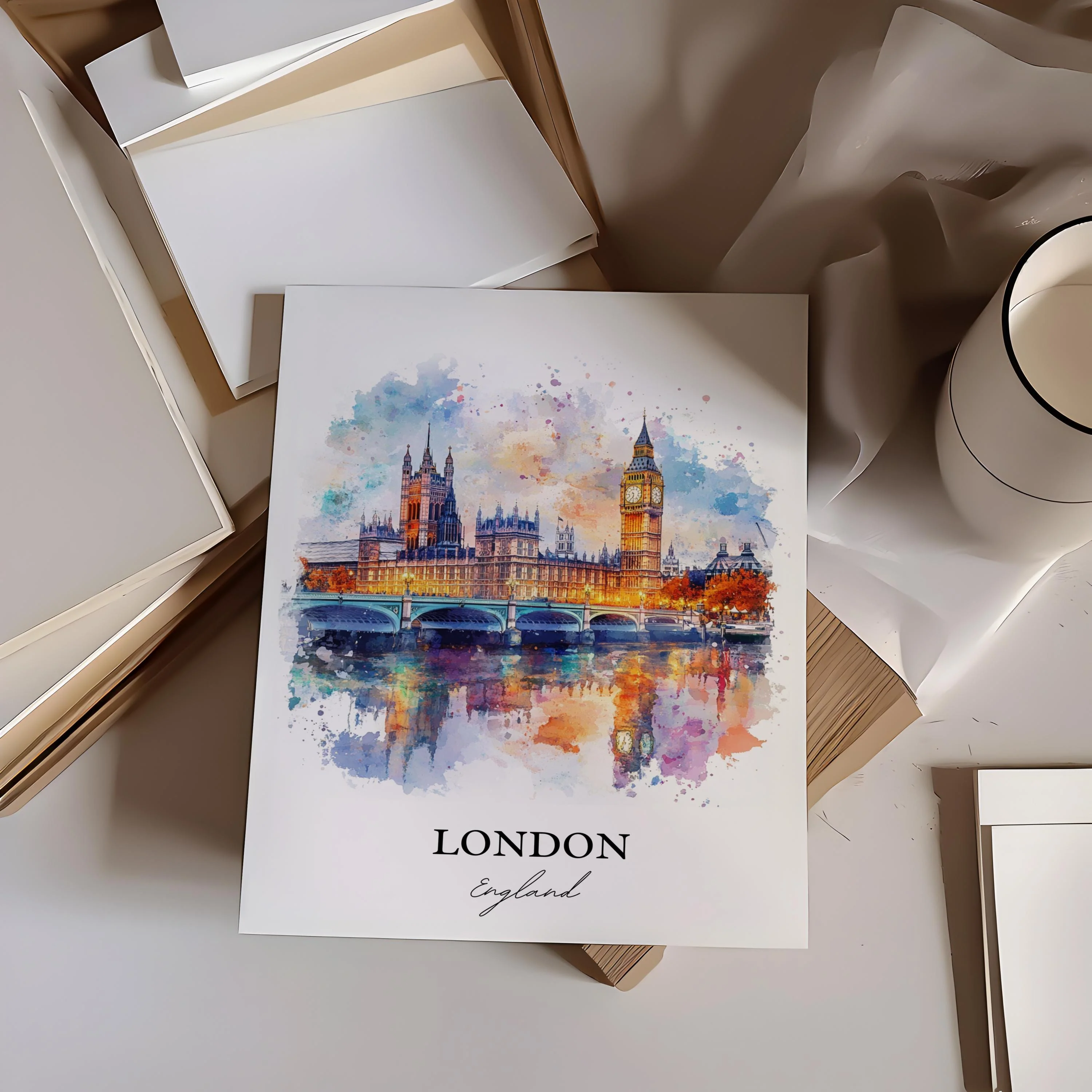 London, England – Watercolor Art Print of Big Ben - Image 5