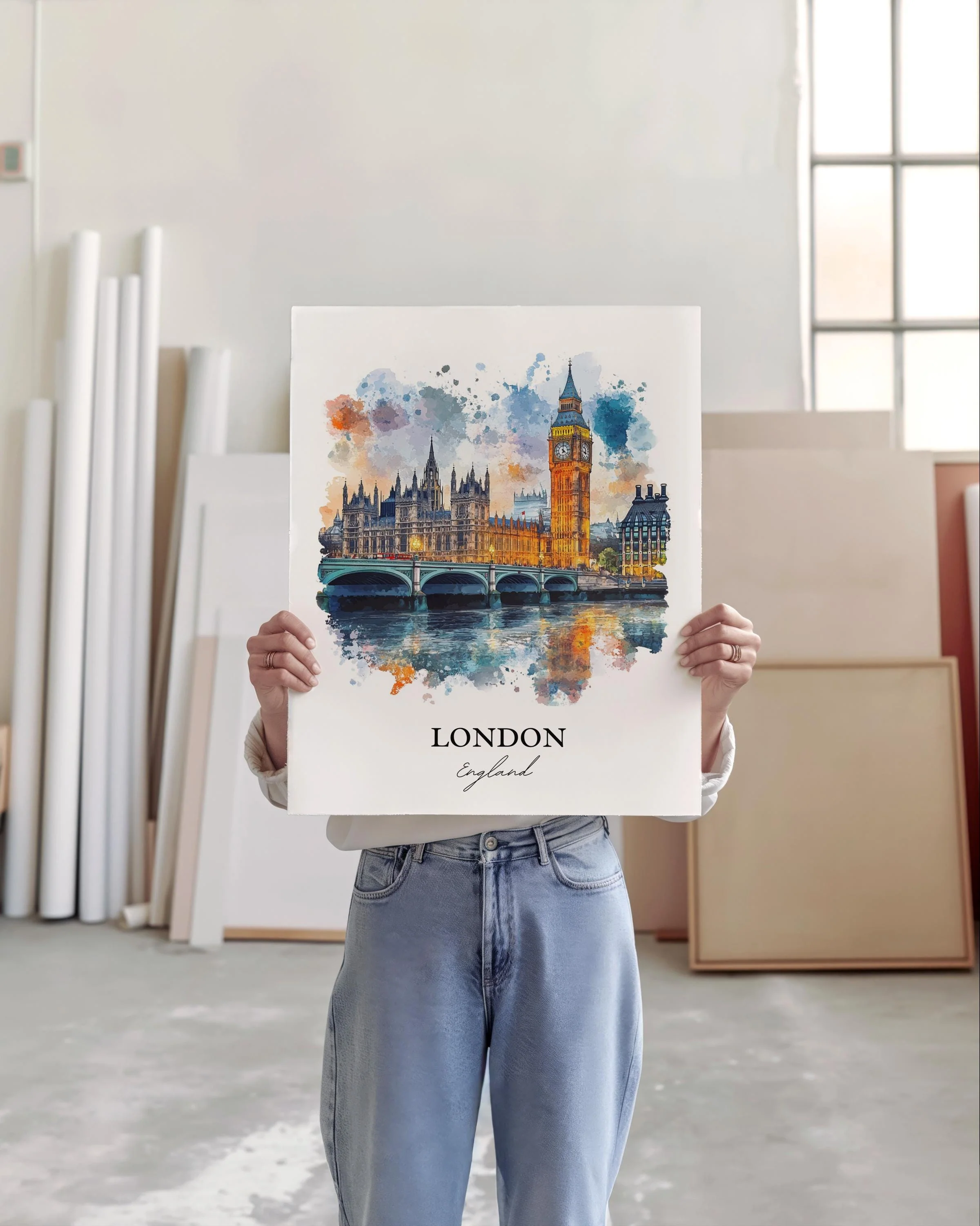 London, England – Watercolor Art Print of Big Ben - Image 3