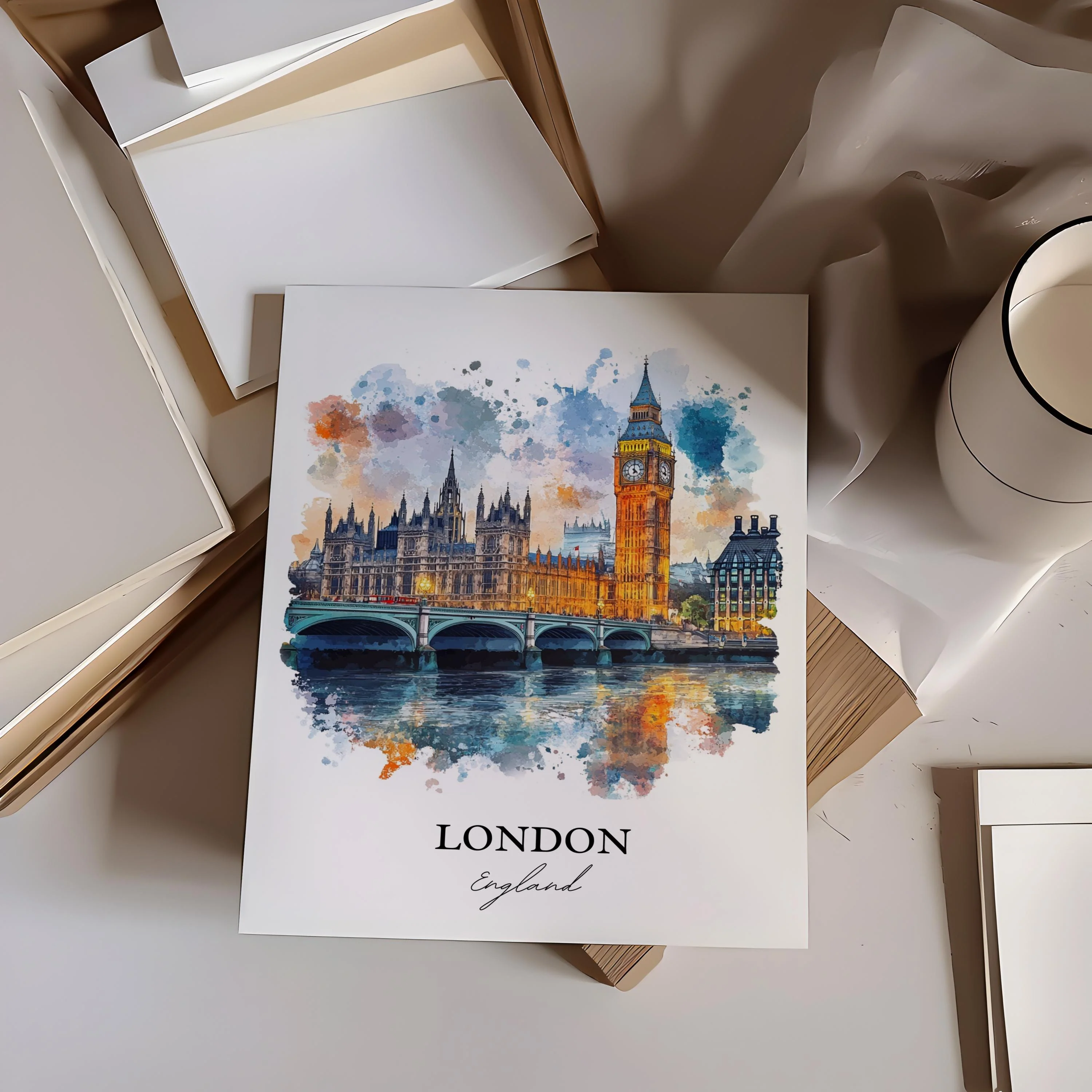 London, England – Watercolor Art Print of Big Ben - Image 6