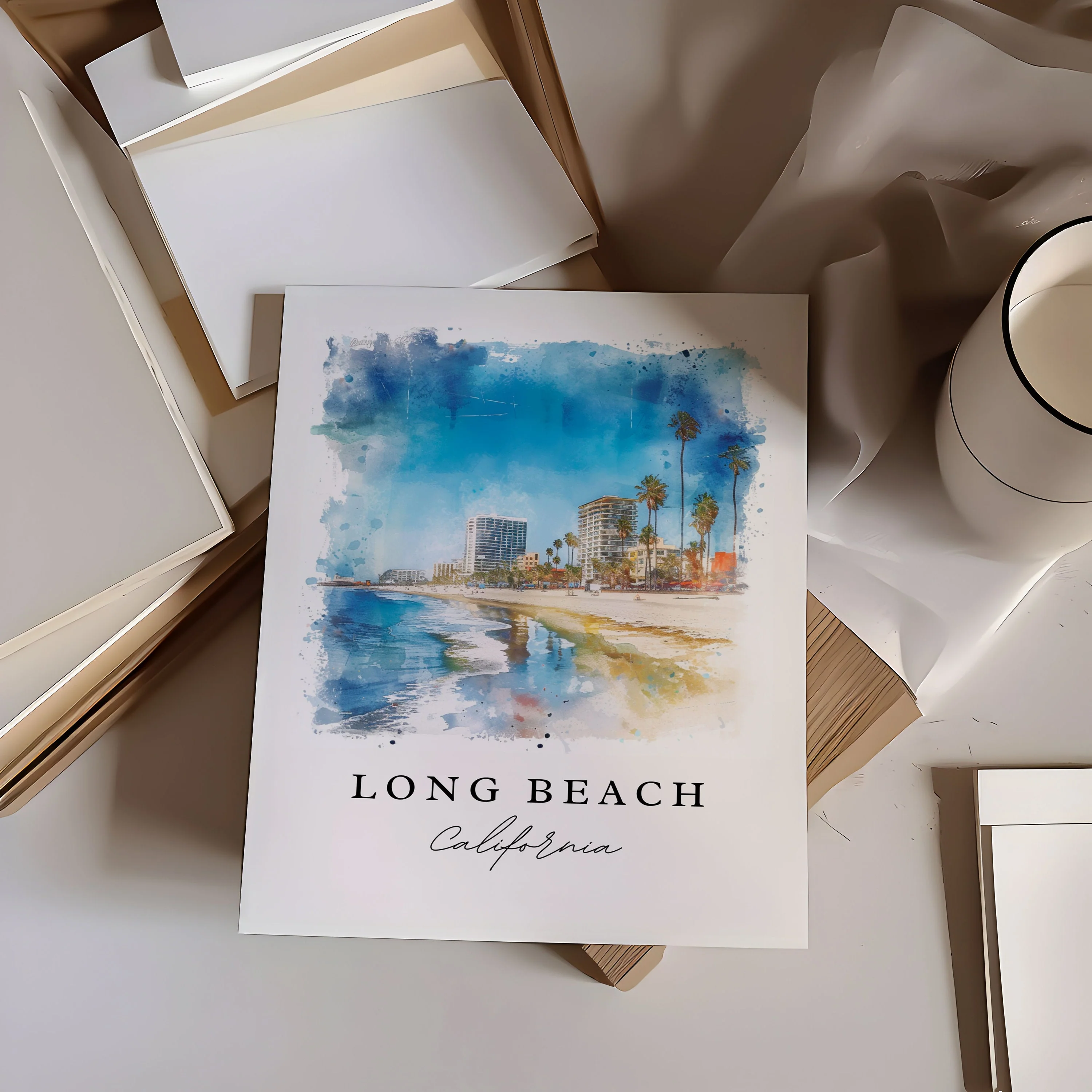 Long Beach, USA – Watercolor Art Print - Image 2