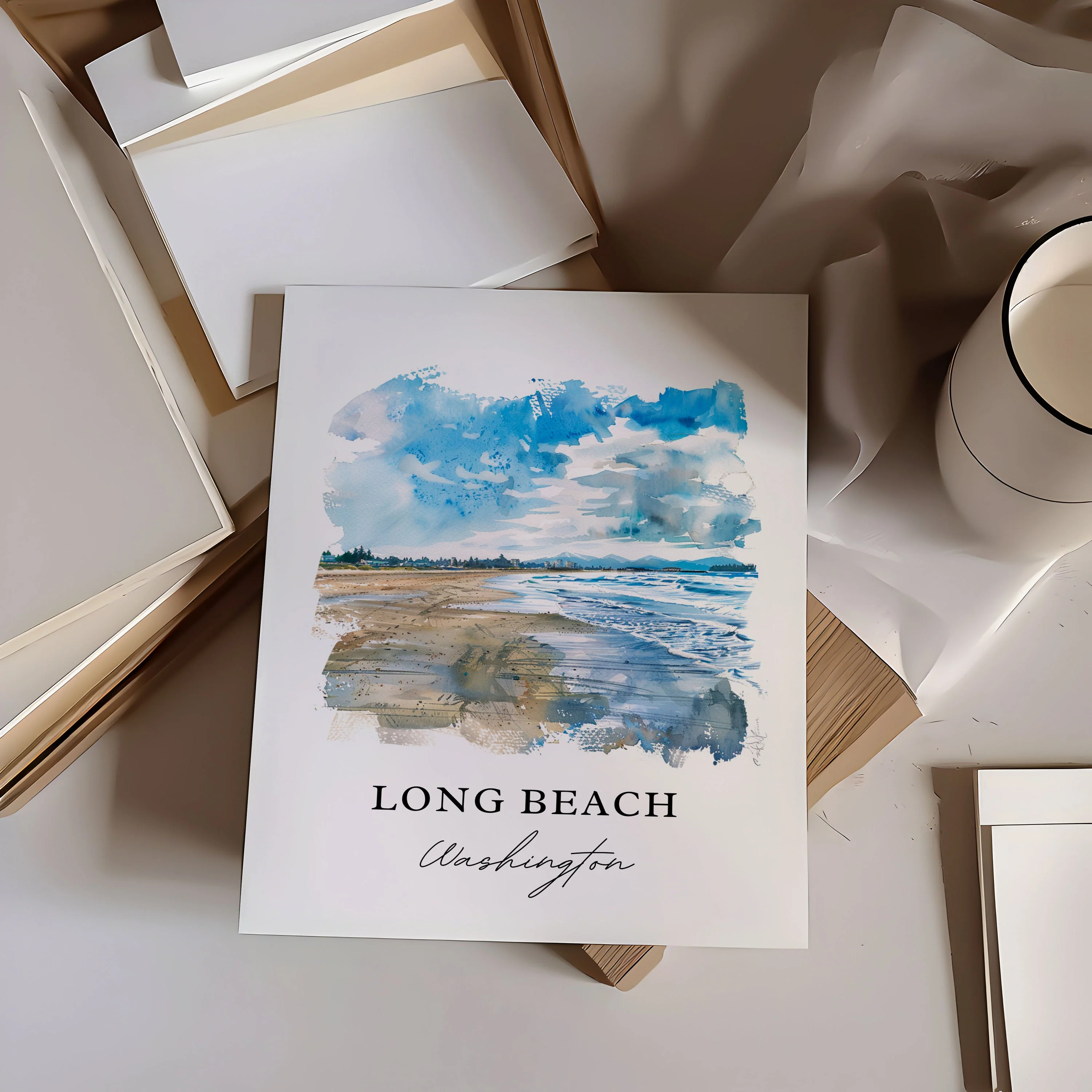 Long Beach, Washington, Washington – Watercolor Art Print - Image 2