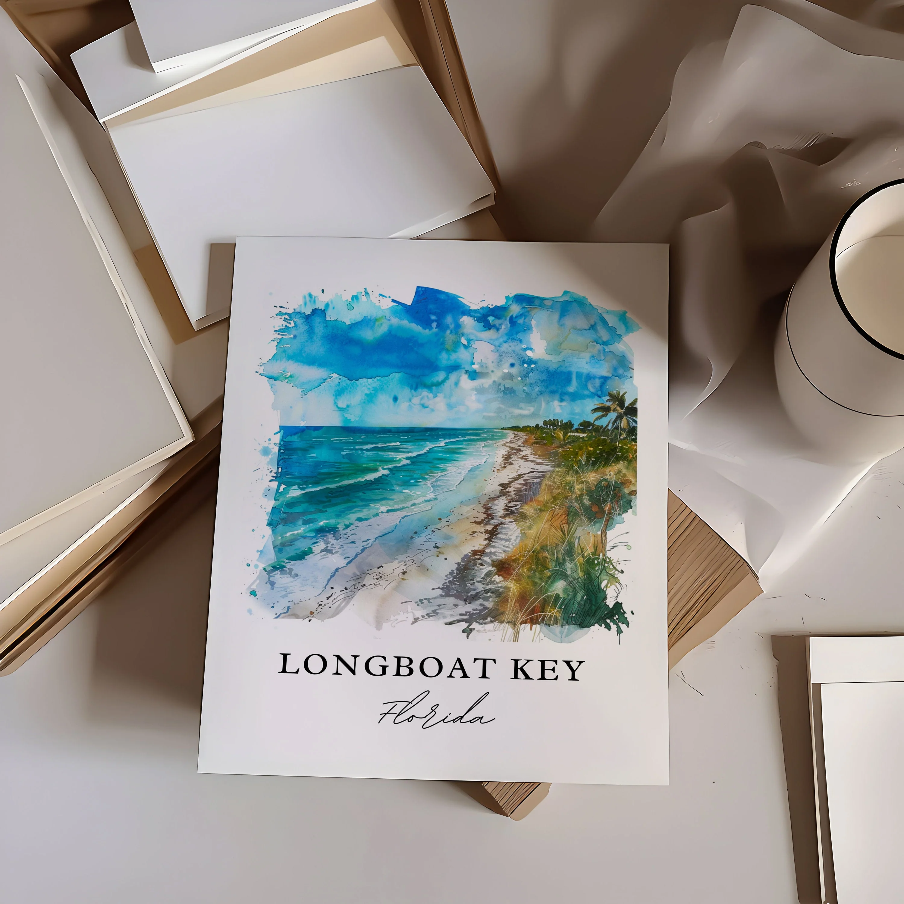 Longboat Key, FL, USA – Watercolor Art Print - Image 2