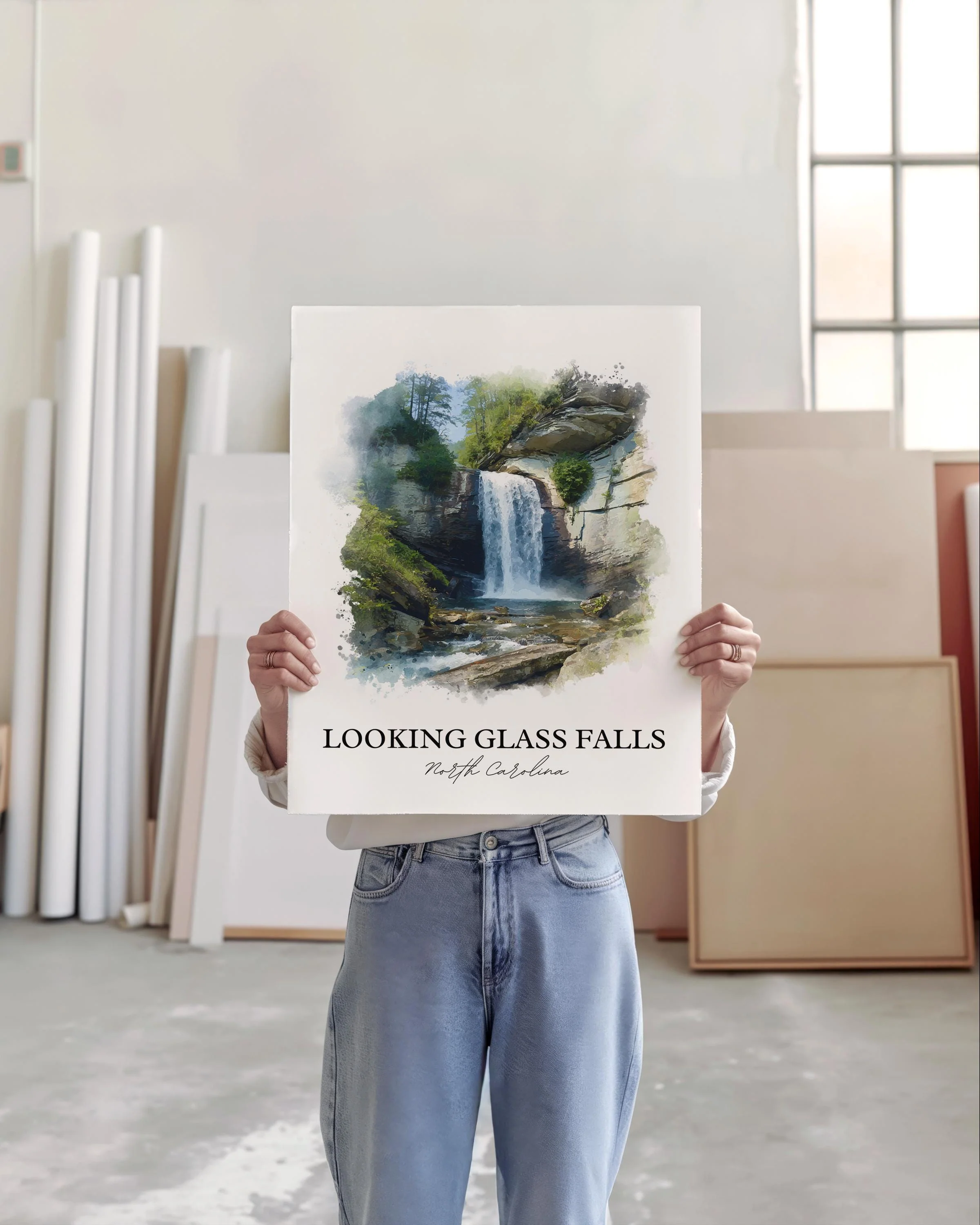 Looking Glass Falls, North Carolina, USA – Watercolor Art Print - Image 3