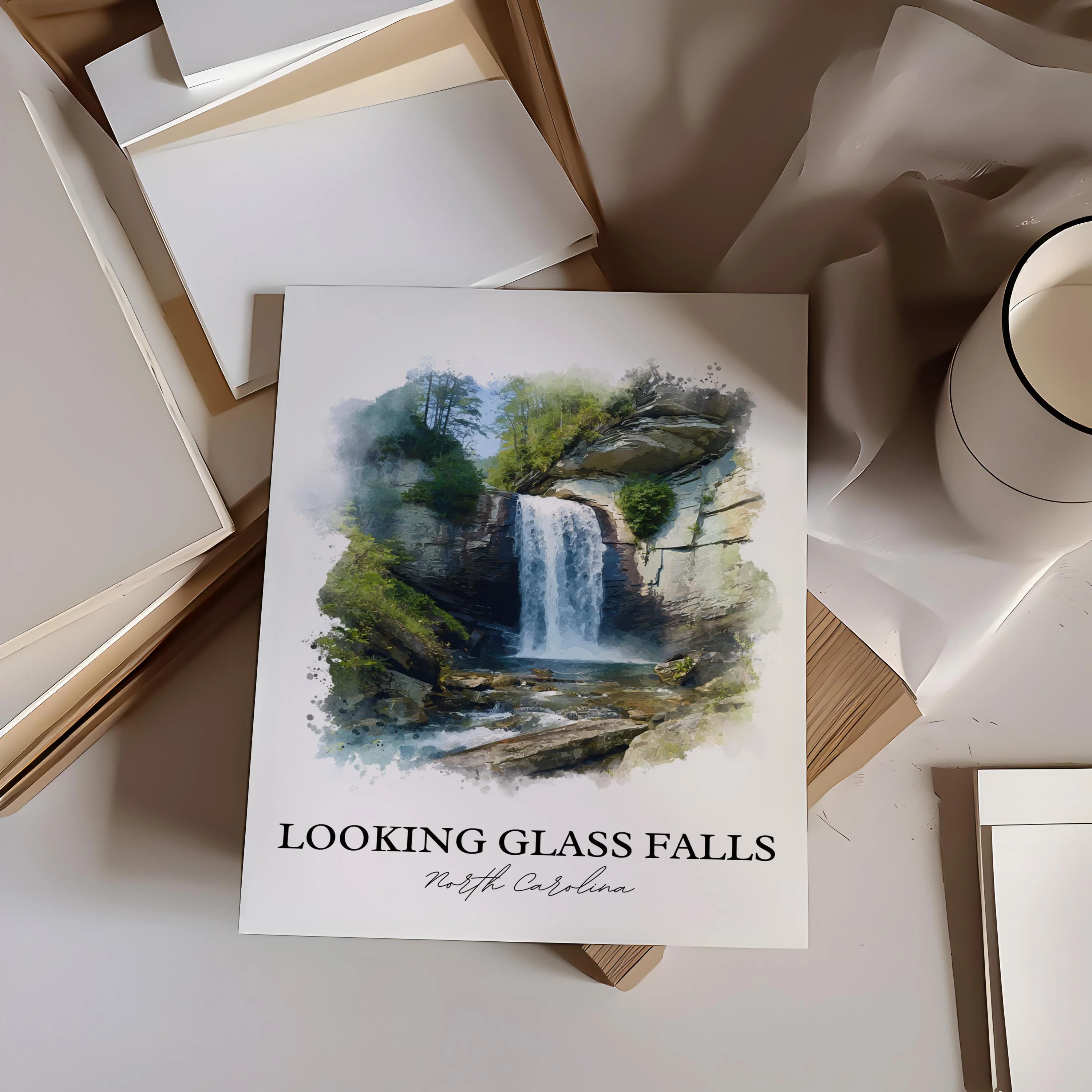 Looking Glass Falls, North Carolina, USA – Watercolor Art Print - Image 4