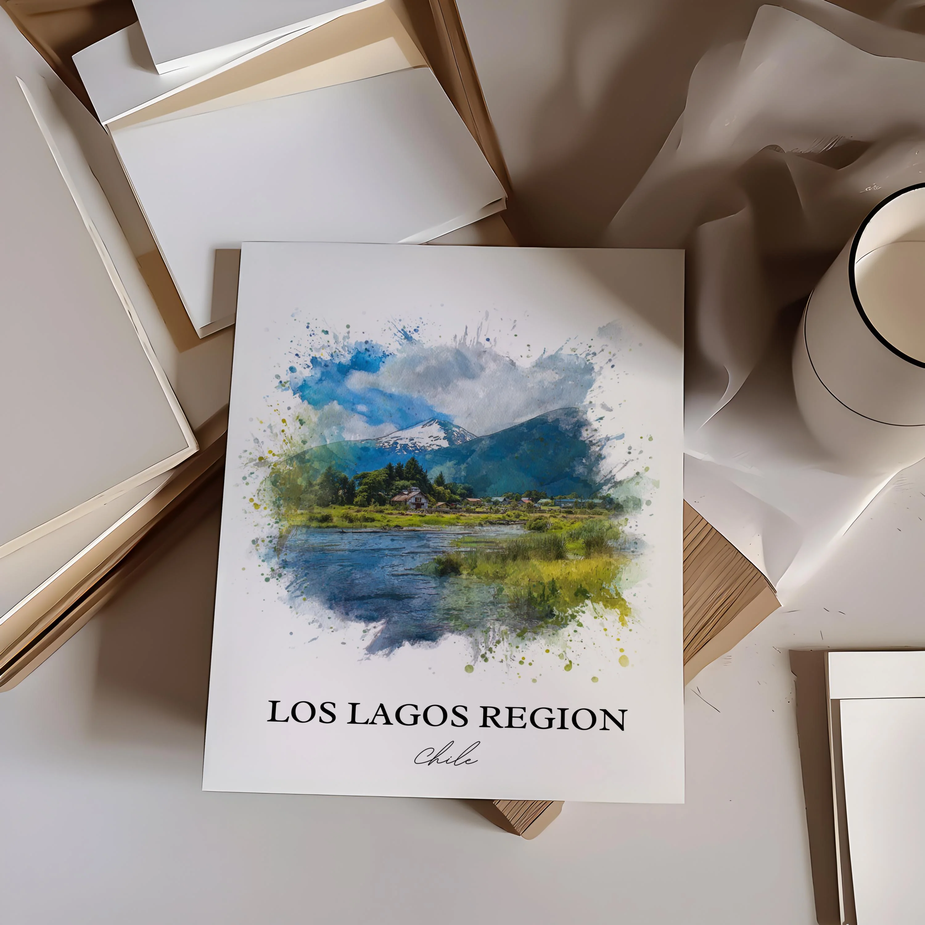 Los Lagos, Chile – Watercolor Art Print - Image 6