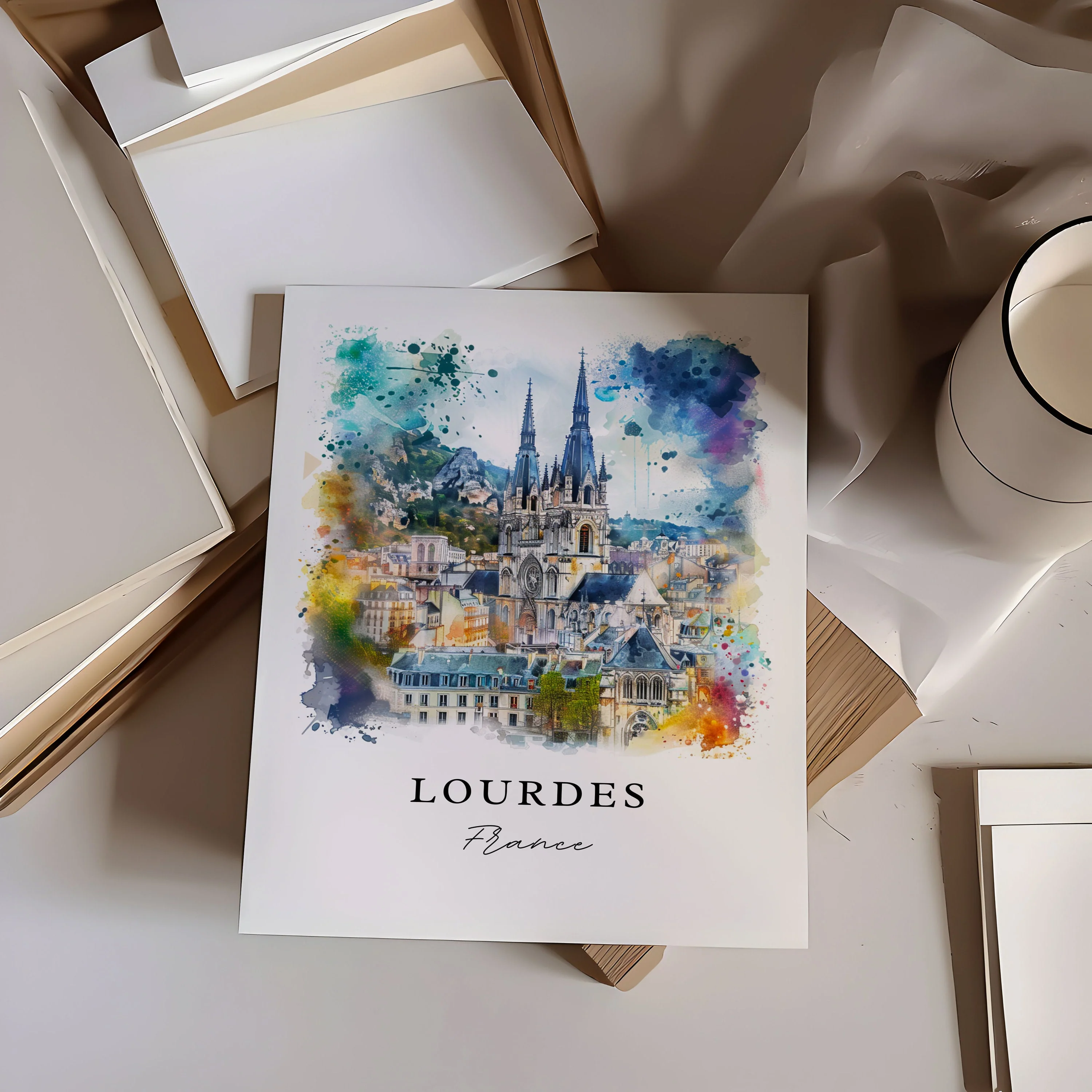 Lourdes, France – Watercolor Art Print - Image 2
