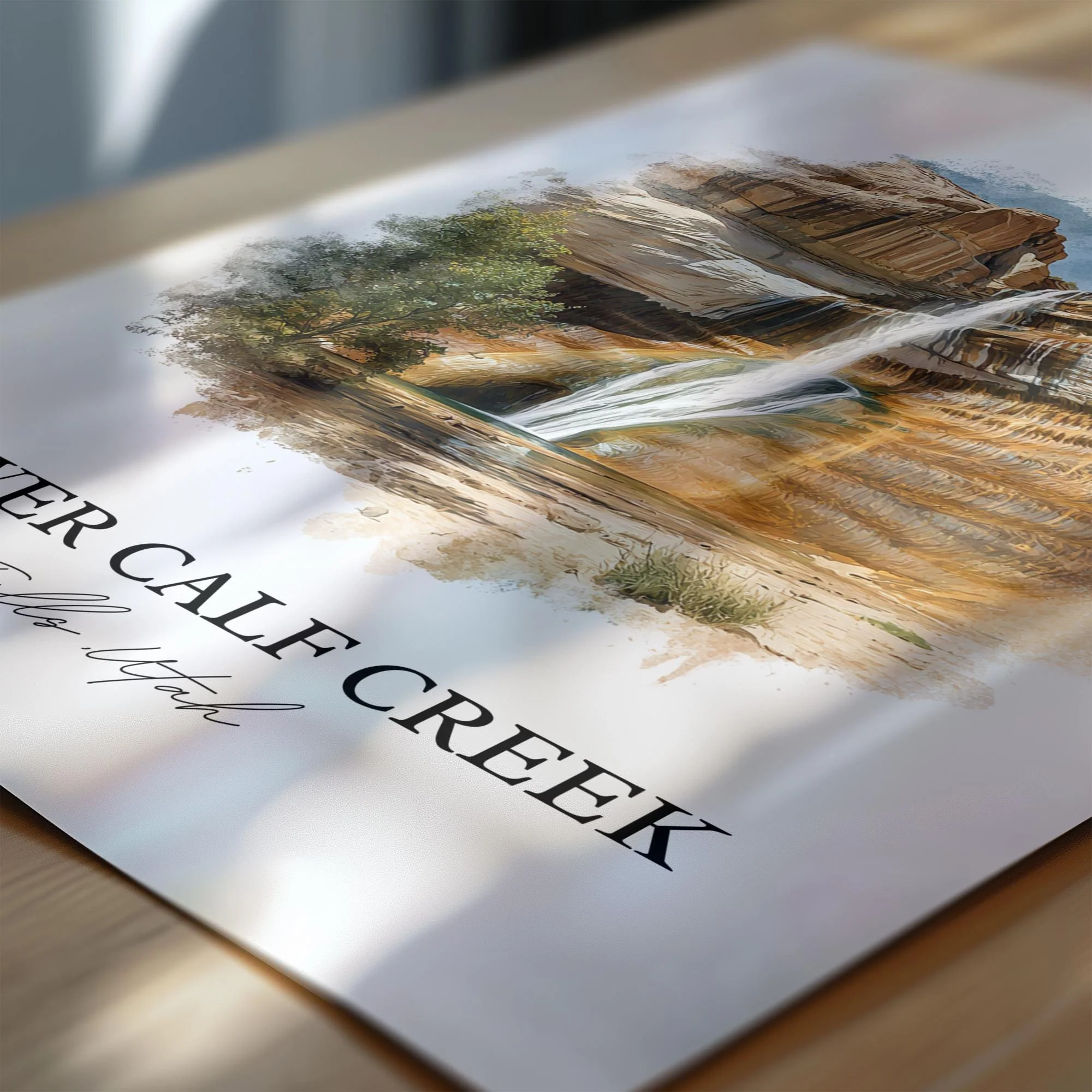 Lower Calf Creek Falls, Utah, USA – Watercolor Art Print - Image 2