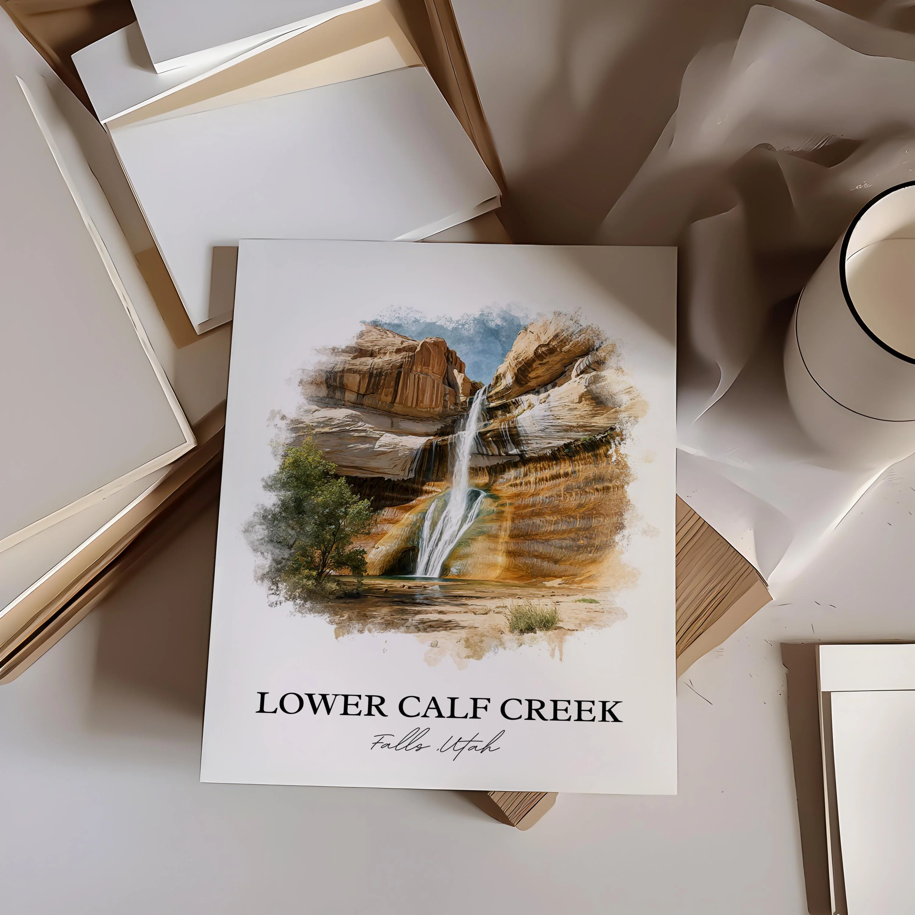 Lower Calf Creek Falls, Utah, USA – Watercolor Art Print - Image 5